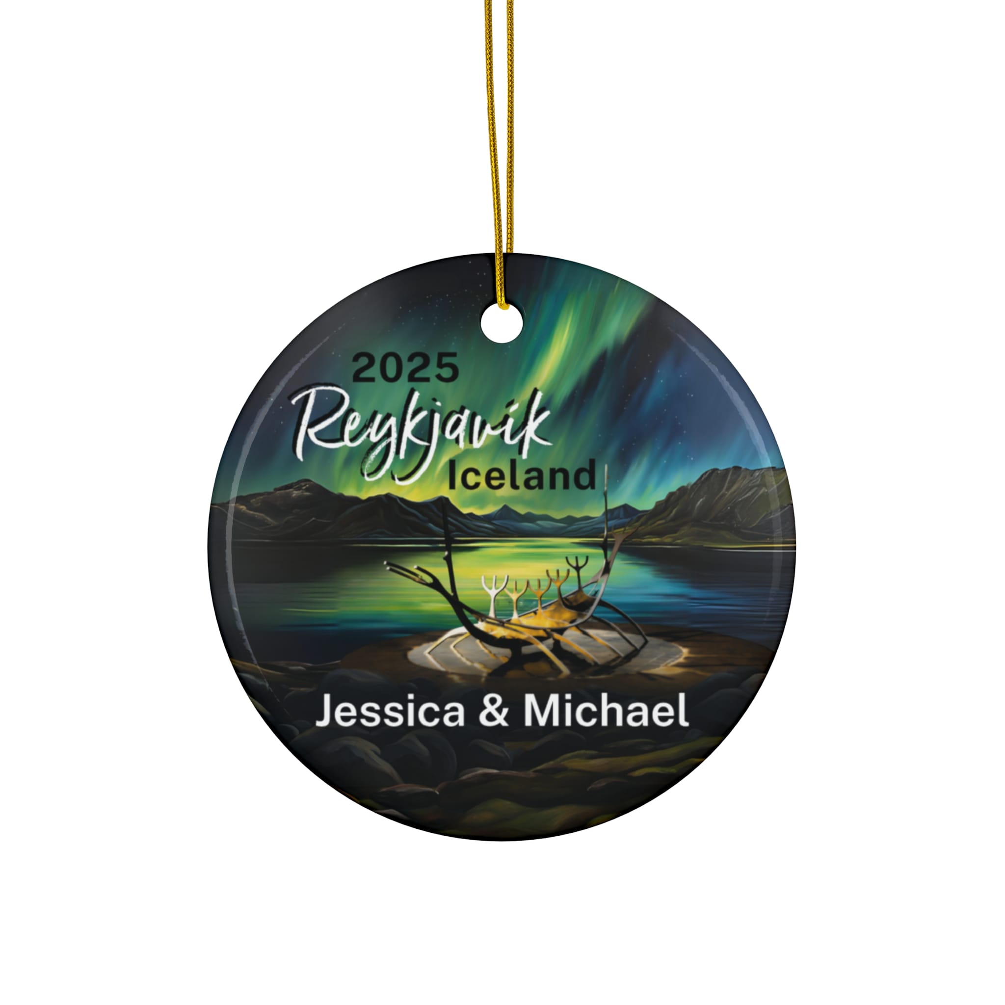 Reykjavik Iceland Ornament: Single-Sided + Year + Personalization