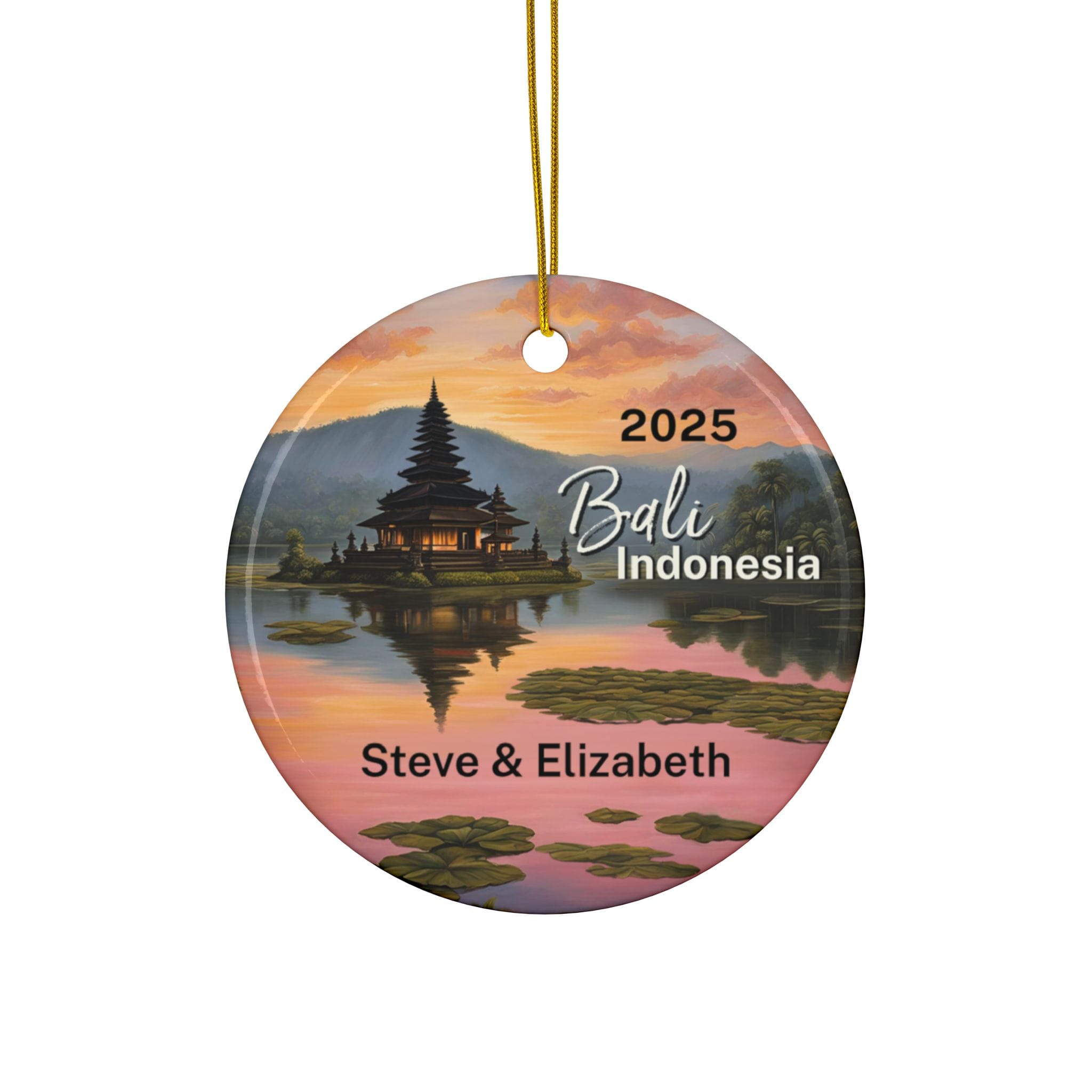 Bali Indonesia Ornament: Double-Sided + Year + Personalization