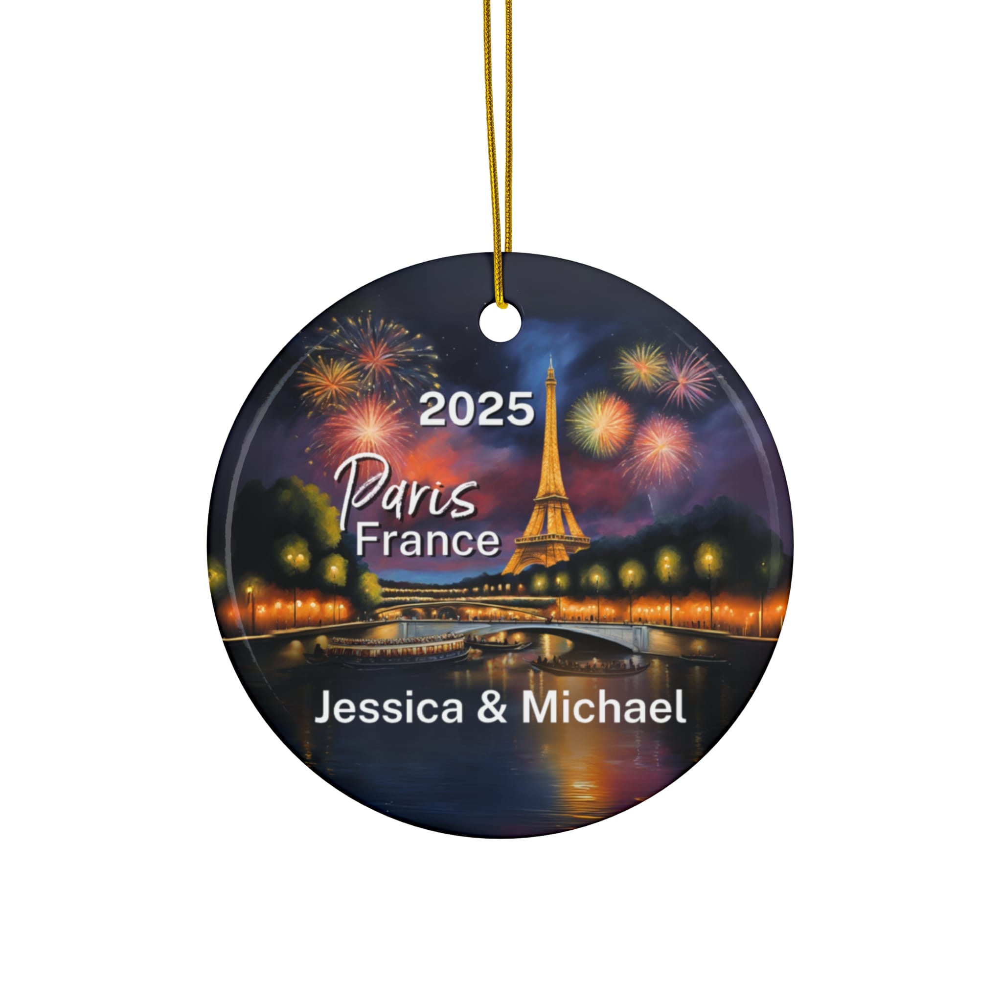 Paris France Ornament: Single-Sided + Year + Personalization