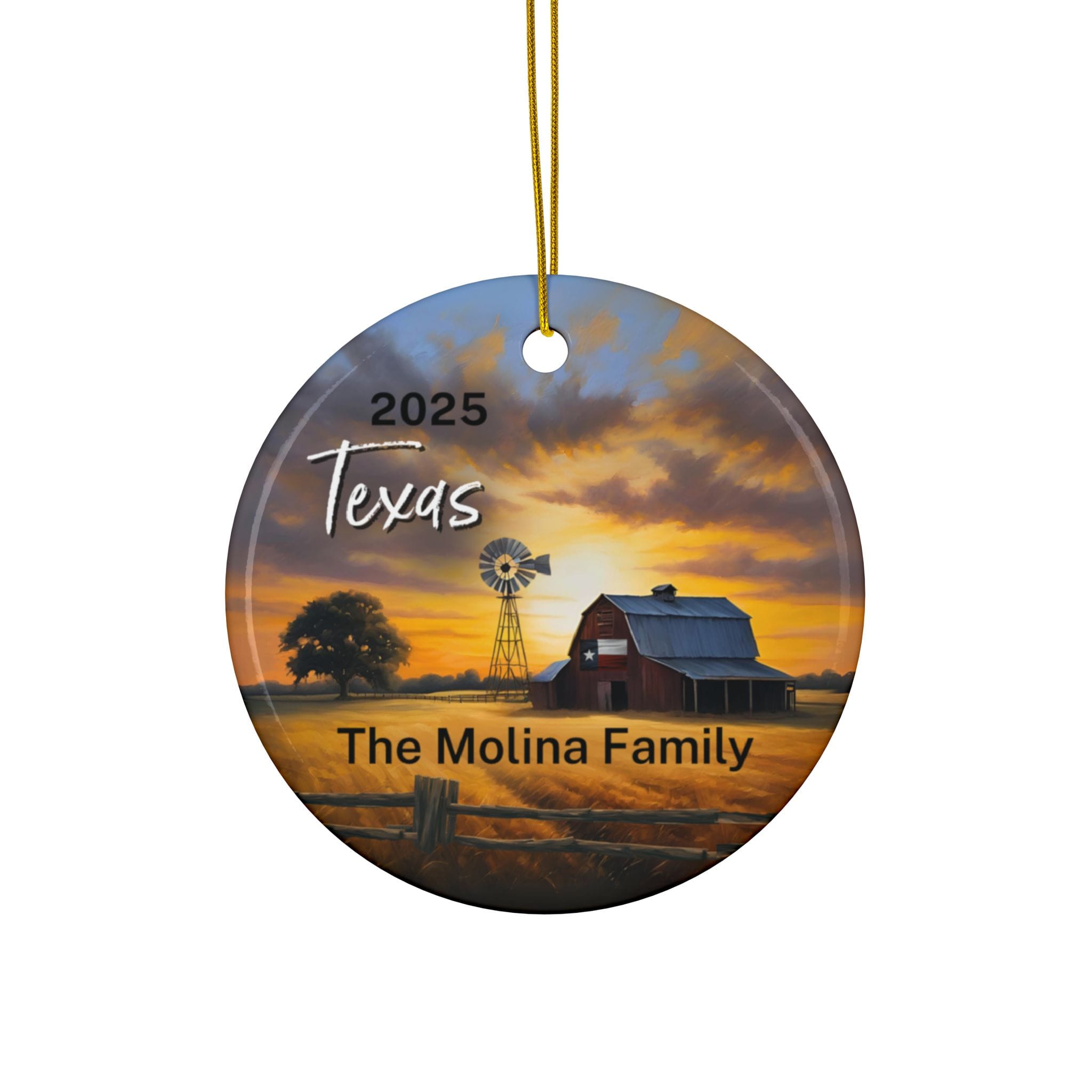 Texas Ornament: Double-Sided + Year + Personalization