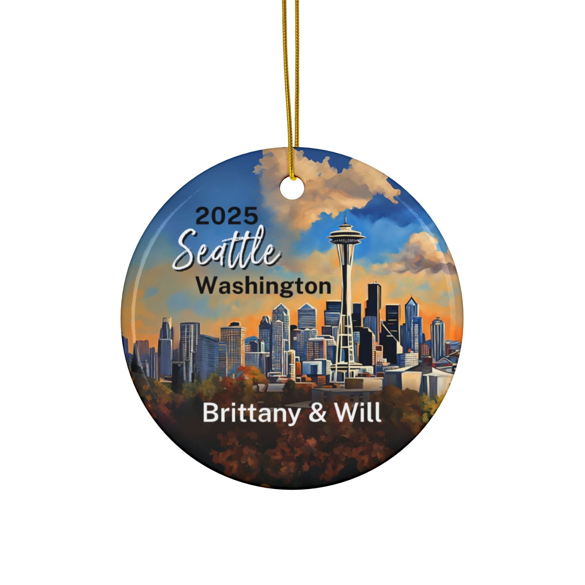 Seattle Washington Ornament: Double-Sided + Year + Personalization