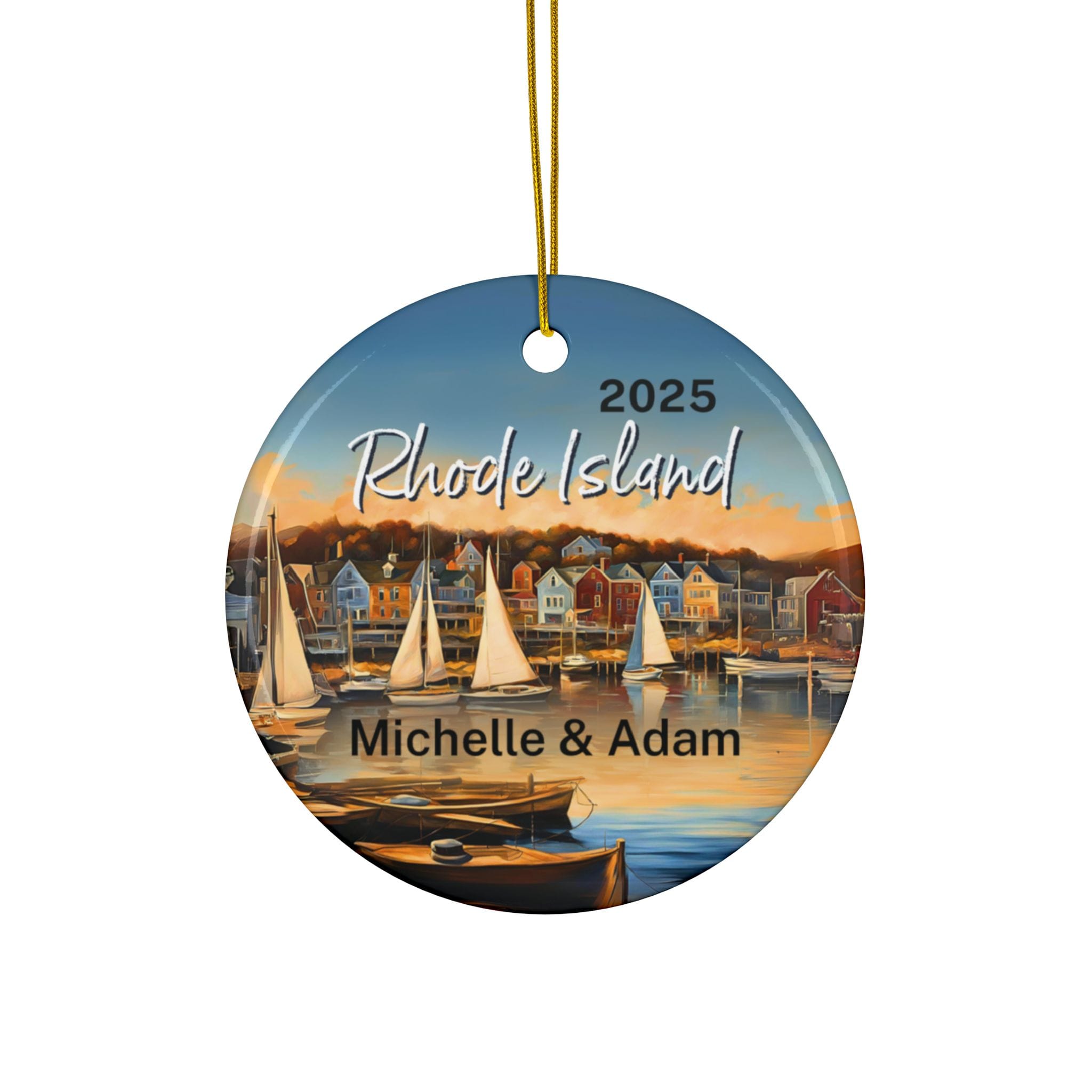 Rhode Island Ornament: Double-Sided + Year + Personalization