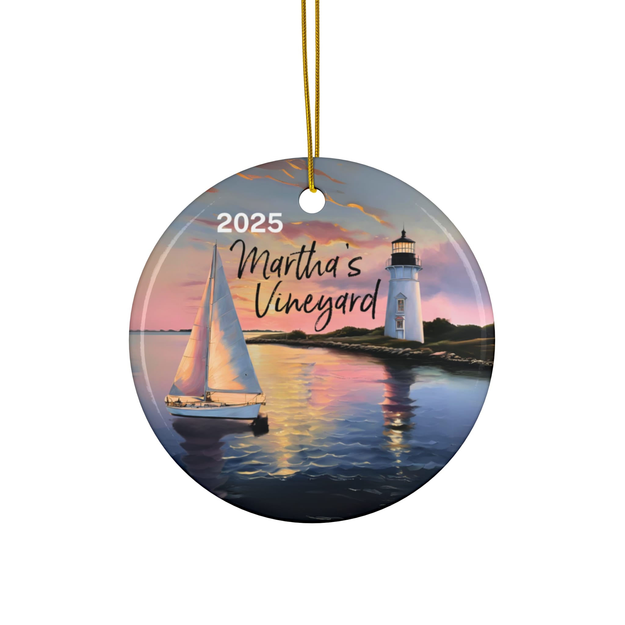 Martha's Vineyard Massachusetts Ornament: Single-Sided + Year