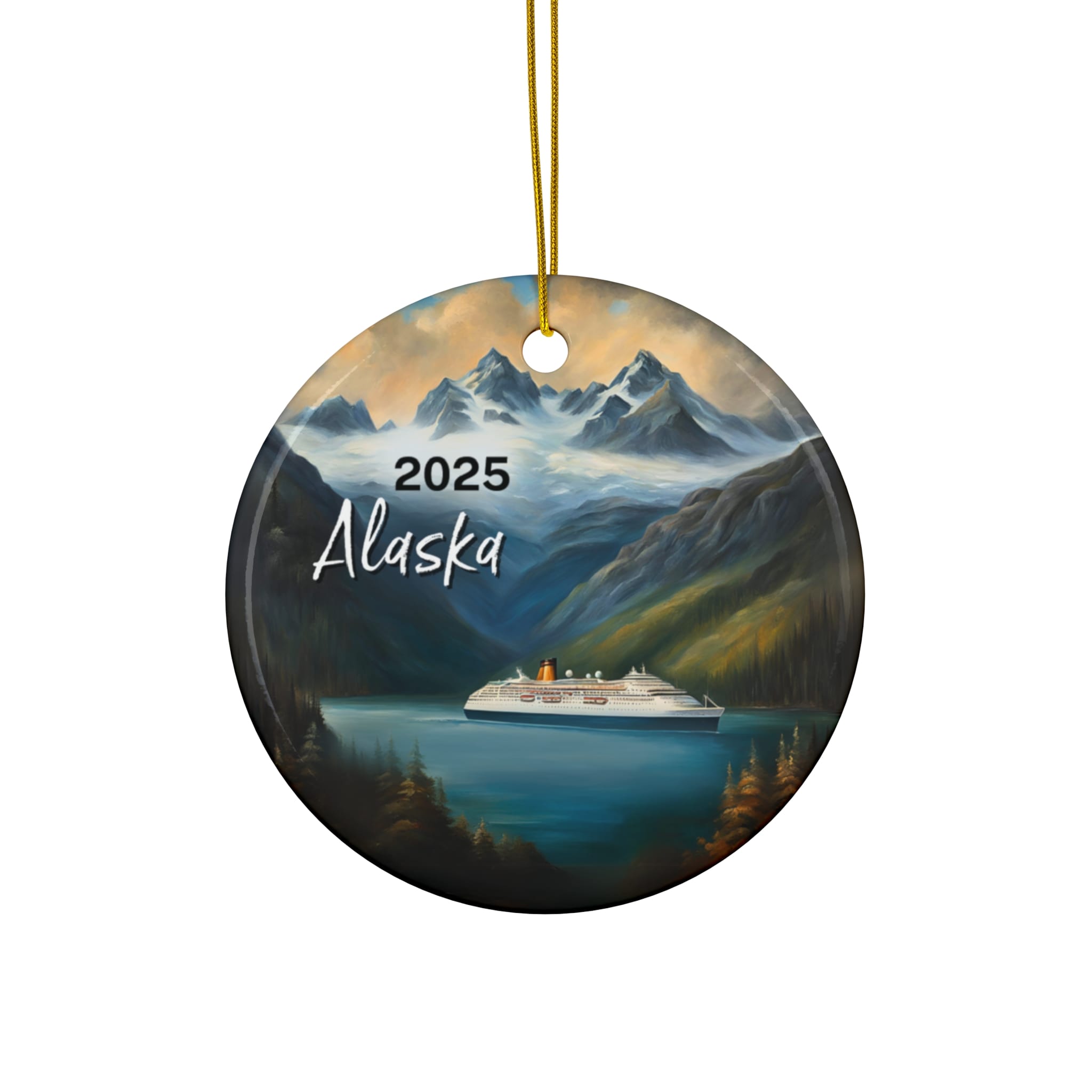Alaska Cruise Ornament: Single-Sided + Year