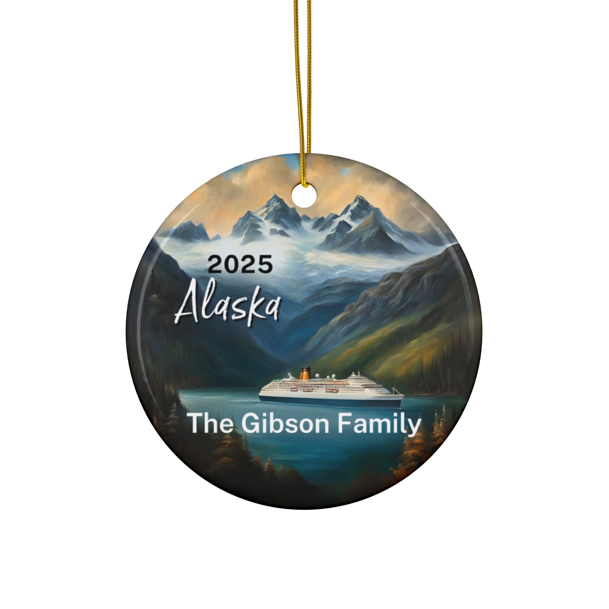 Alaska Cruise Ornament: Single-Sided + Year + Personalization