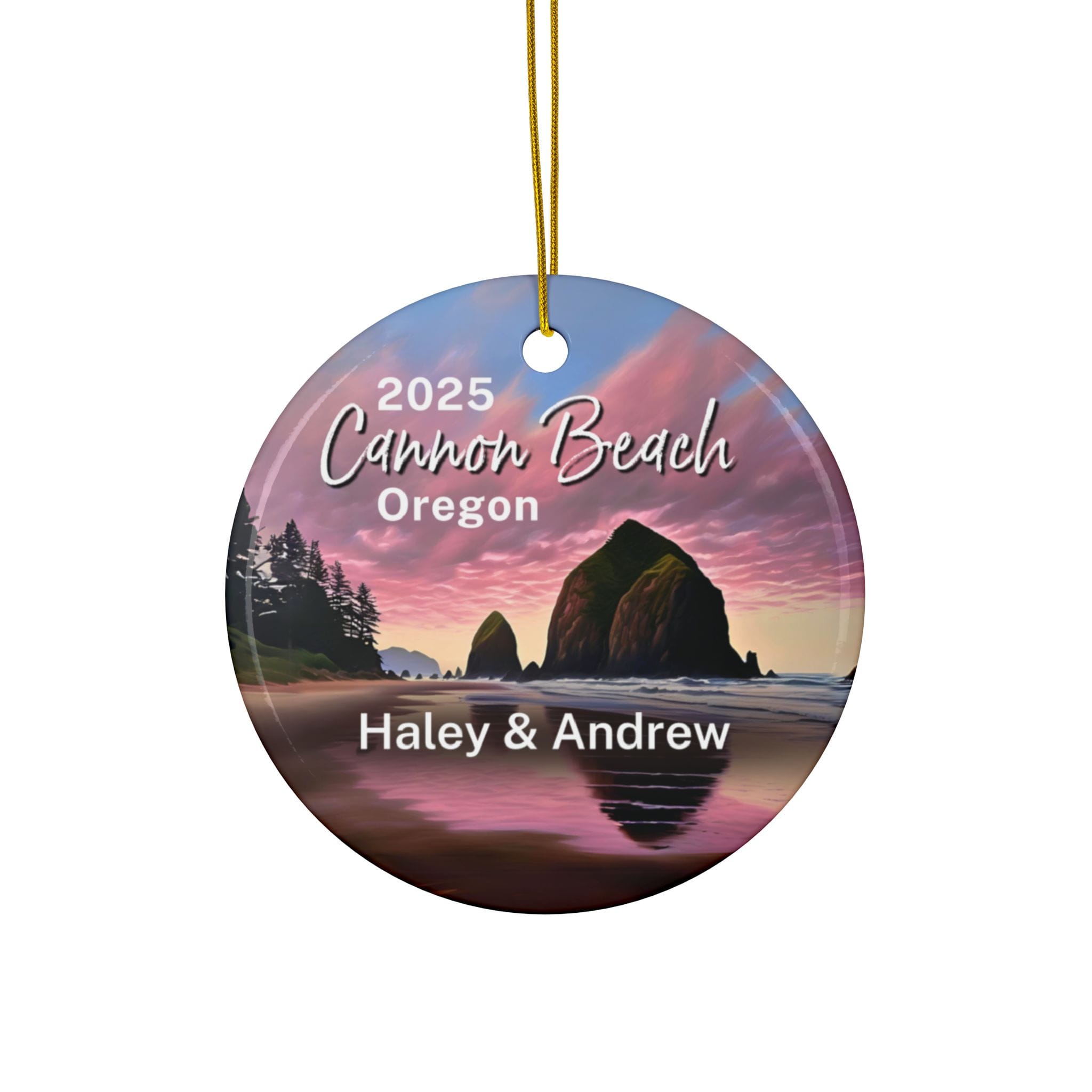 Cannon Beach Oregon Ornament: Double-Sided + Year + Personalization
