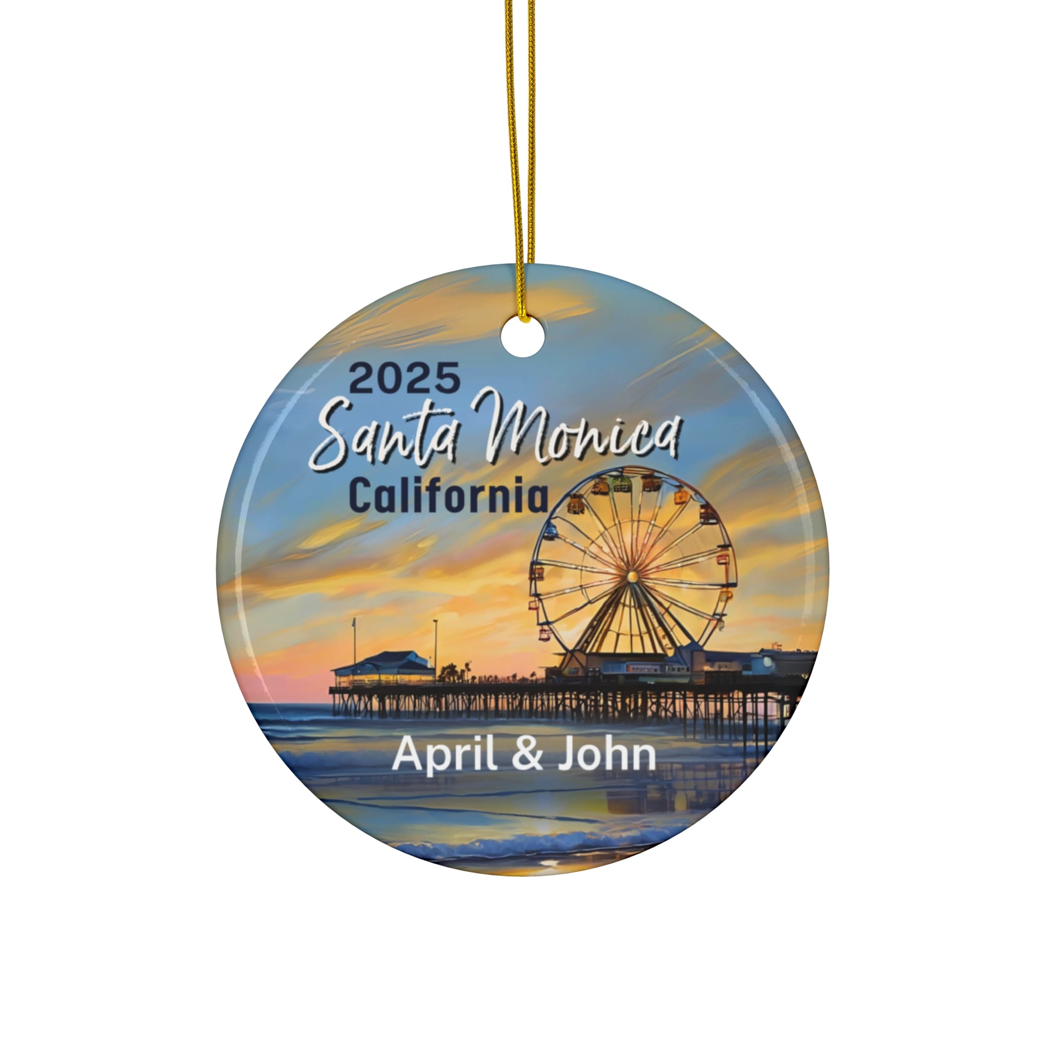 Santa Monica California Ornament: Single-Sided + Year + Personalization
