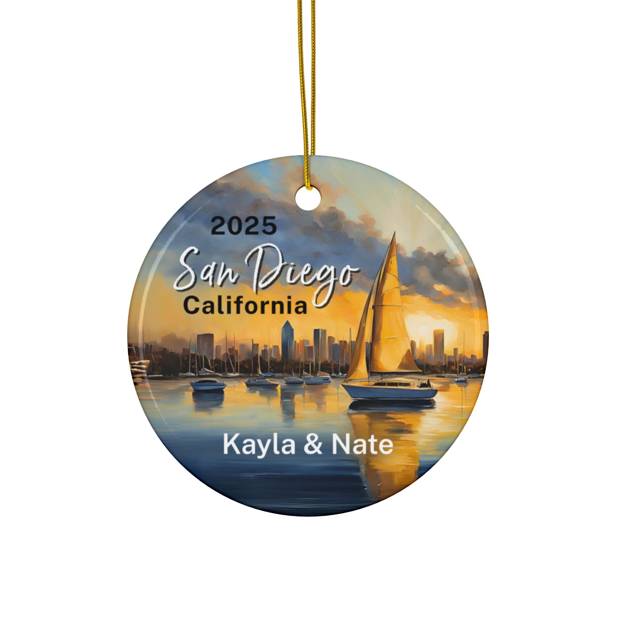 San Diego California Ornament: Double-Sided + Year + Personalization