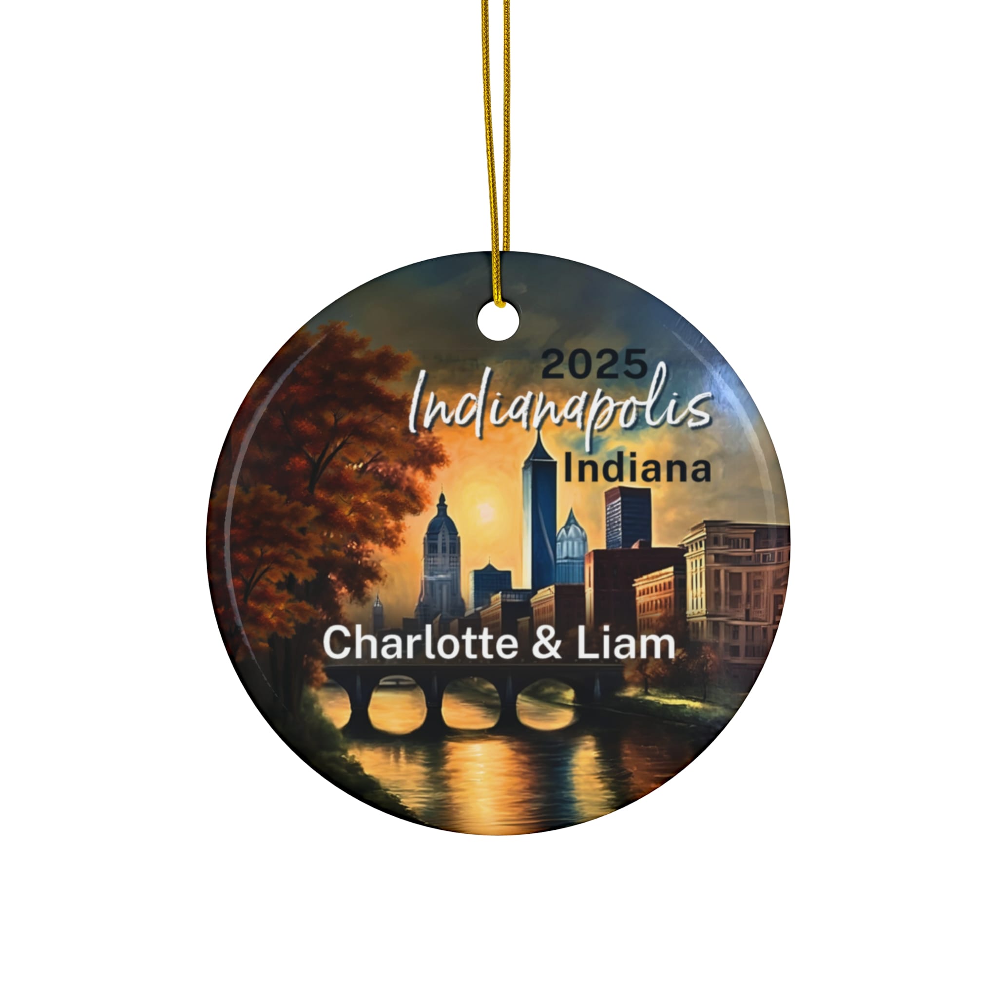 Indianapolis Indiana Ornament: Single-Sided + Year + Personalization