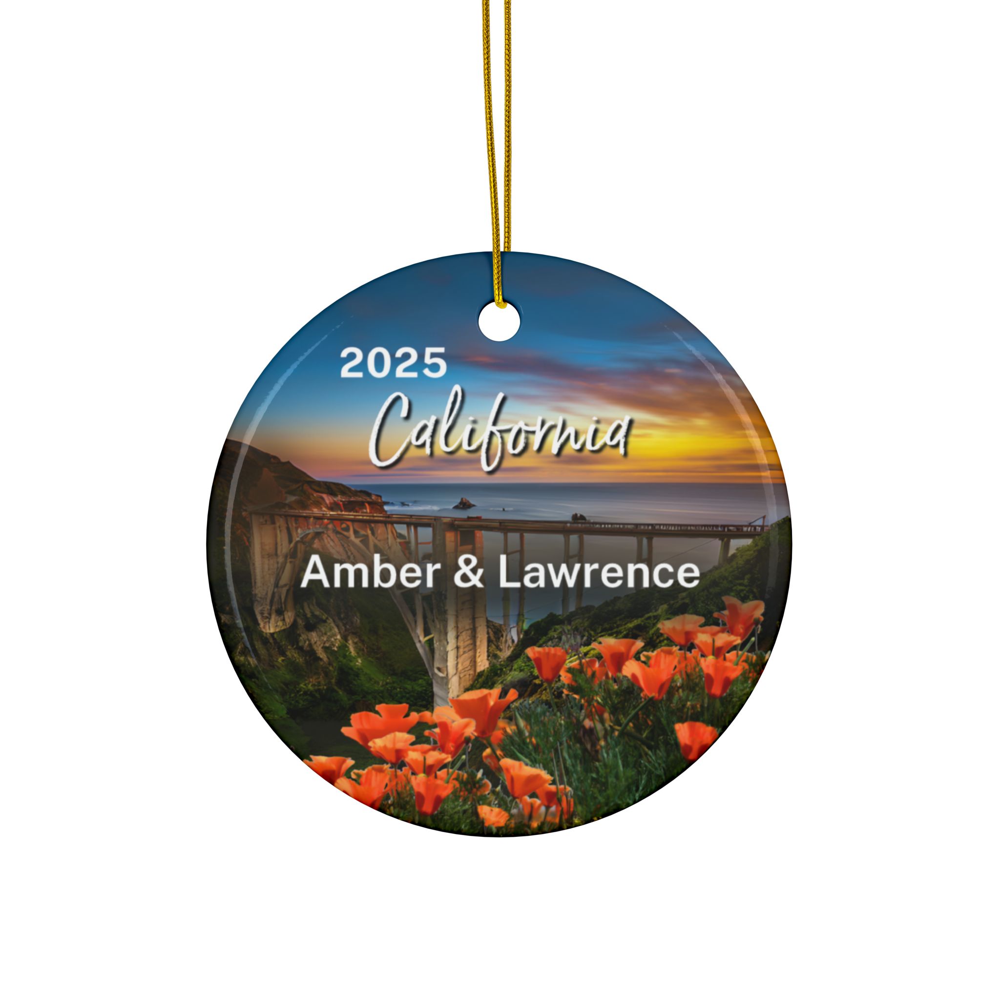 California Poppy Ornament: Double-Sided + Year + Personalization