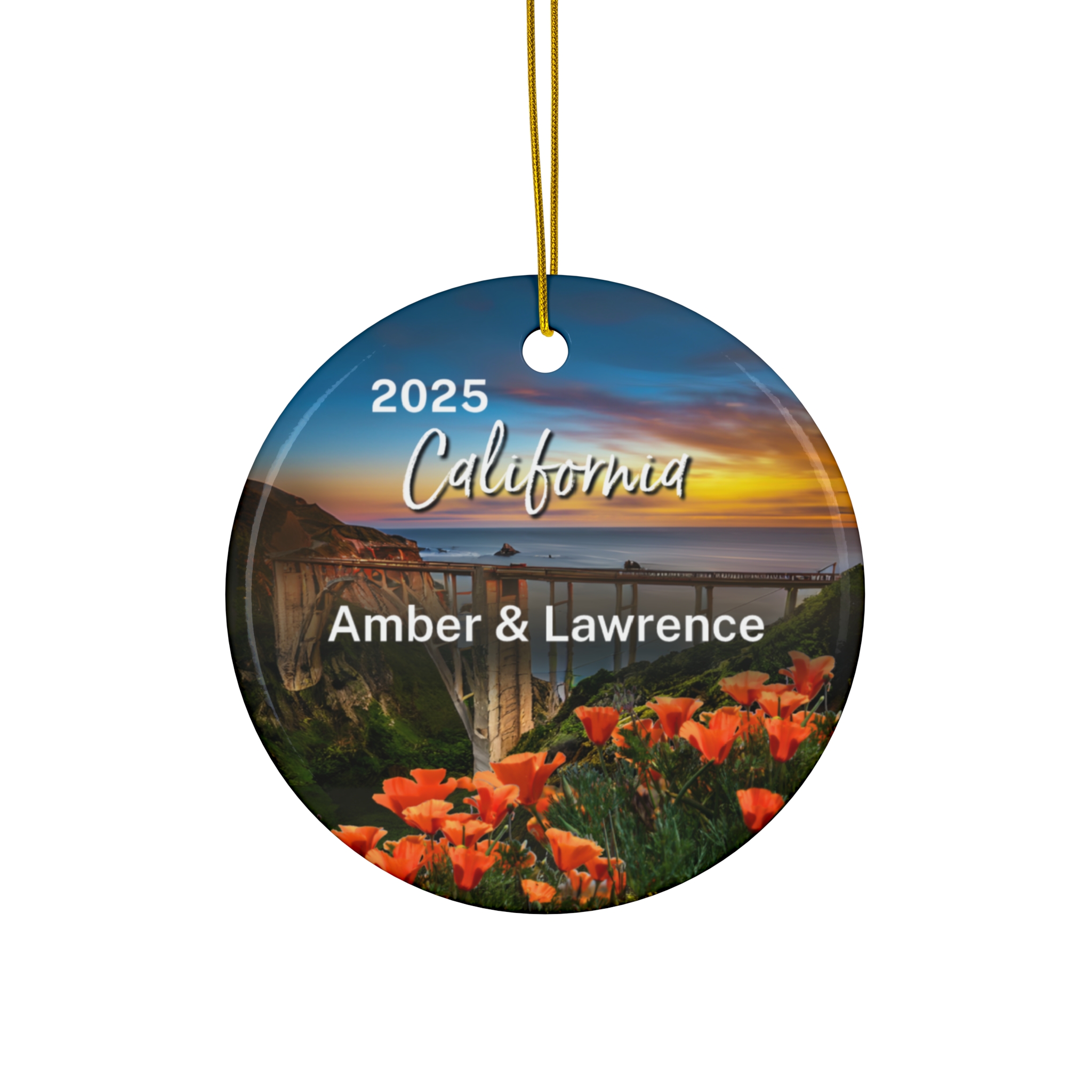 California Poppy Ornament: Single-Sided + Year + Personalization