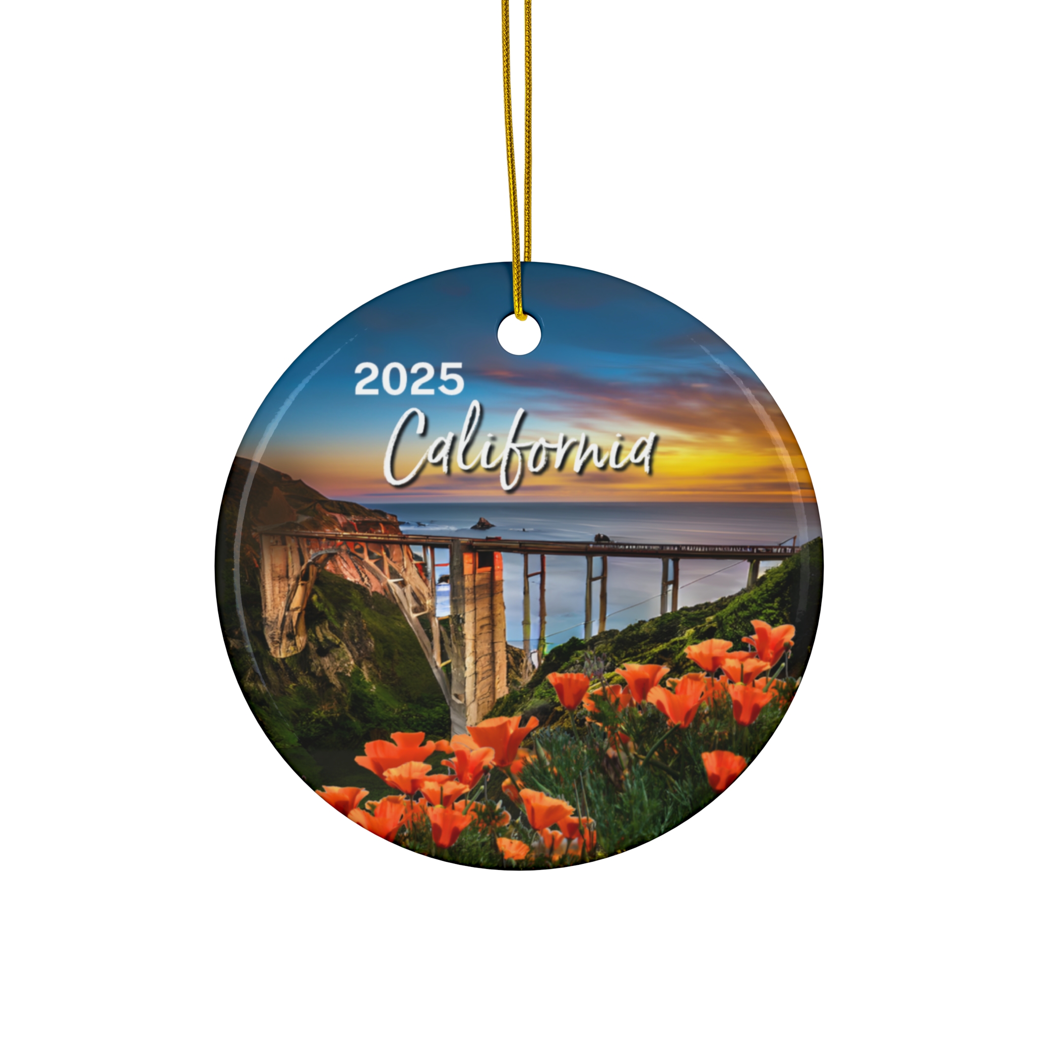 California Poppy Ornament: Single-Sided + Year