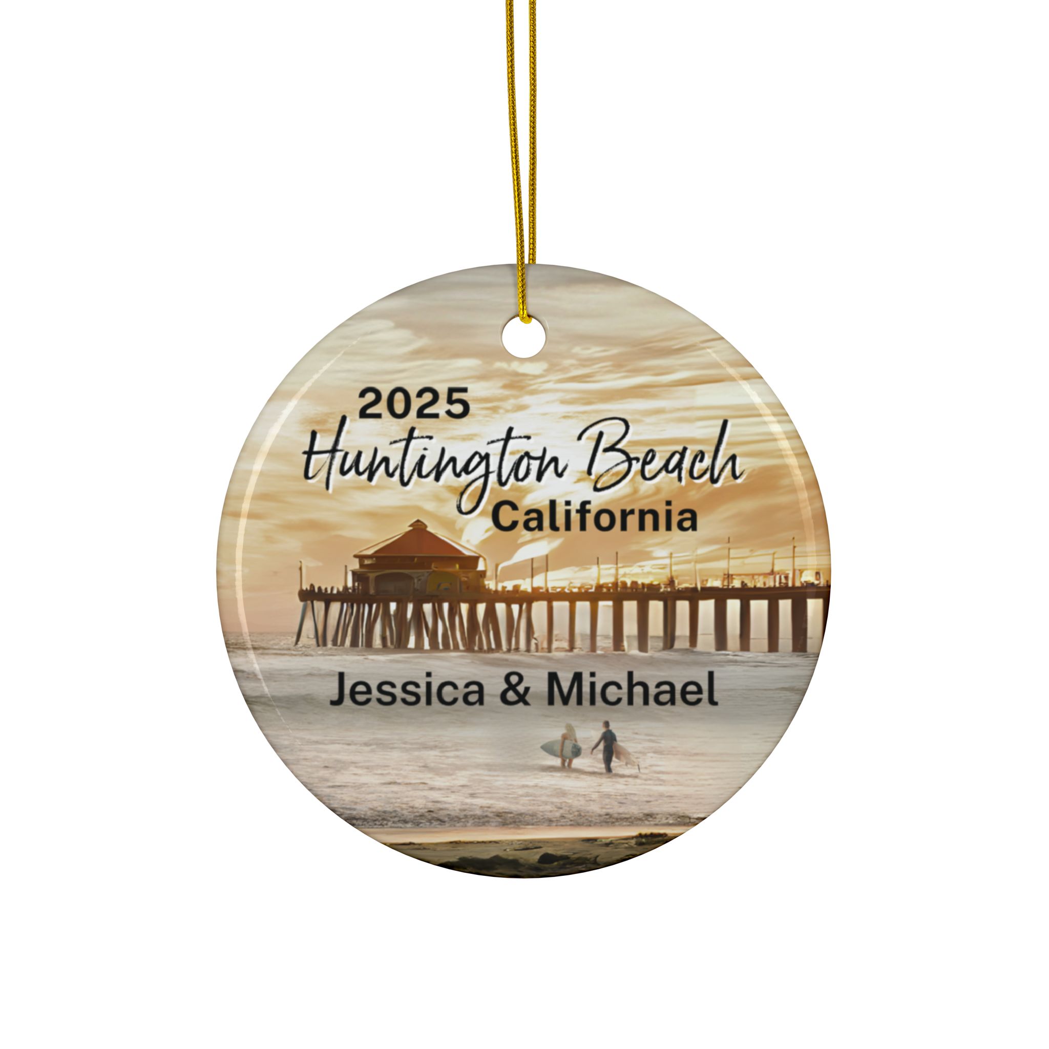 Huntington Beach California Ornament: Double-Sided + Year + Personalization