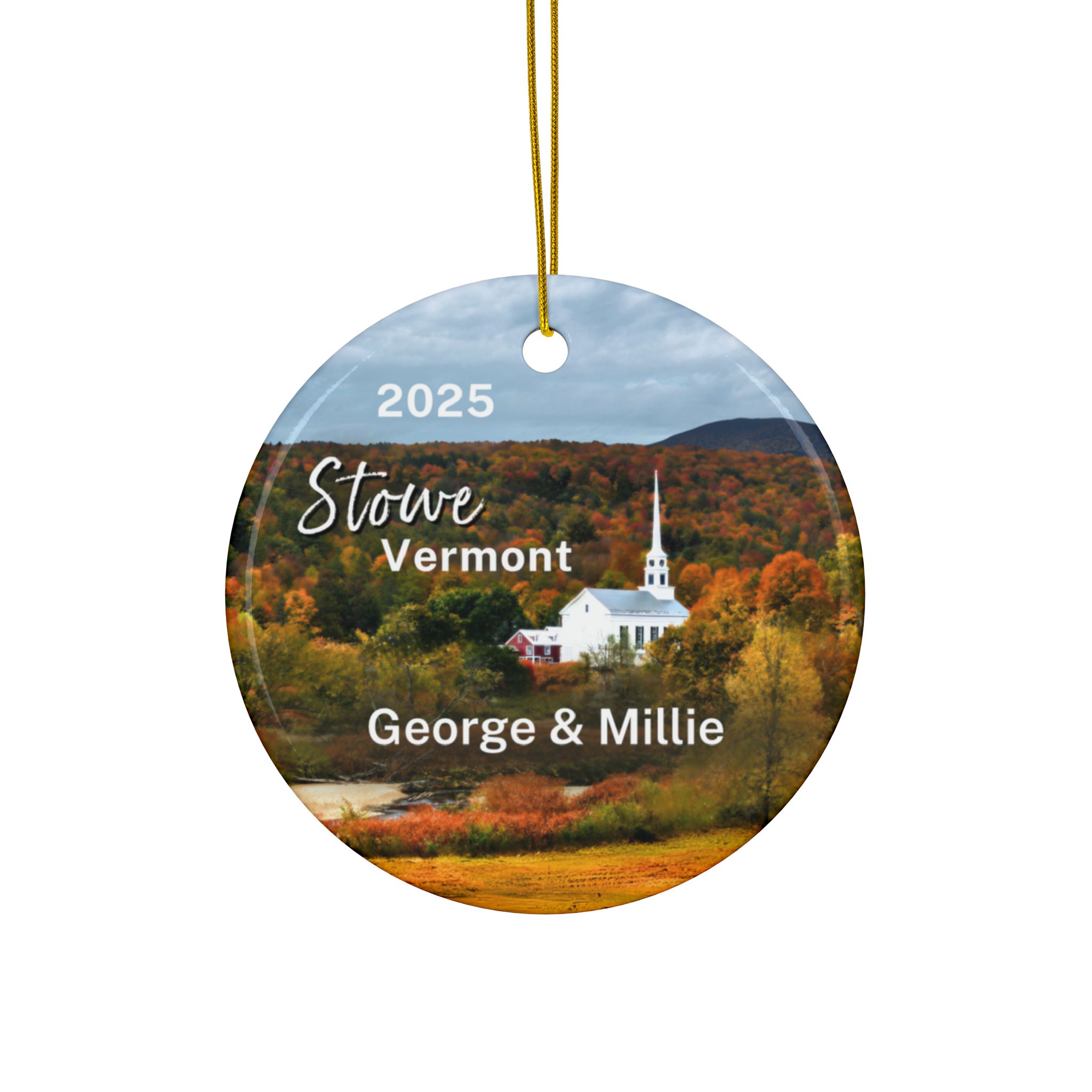 Stowe Vermont Ornament: Double-Sided + Year + Personalization