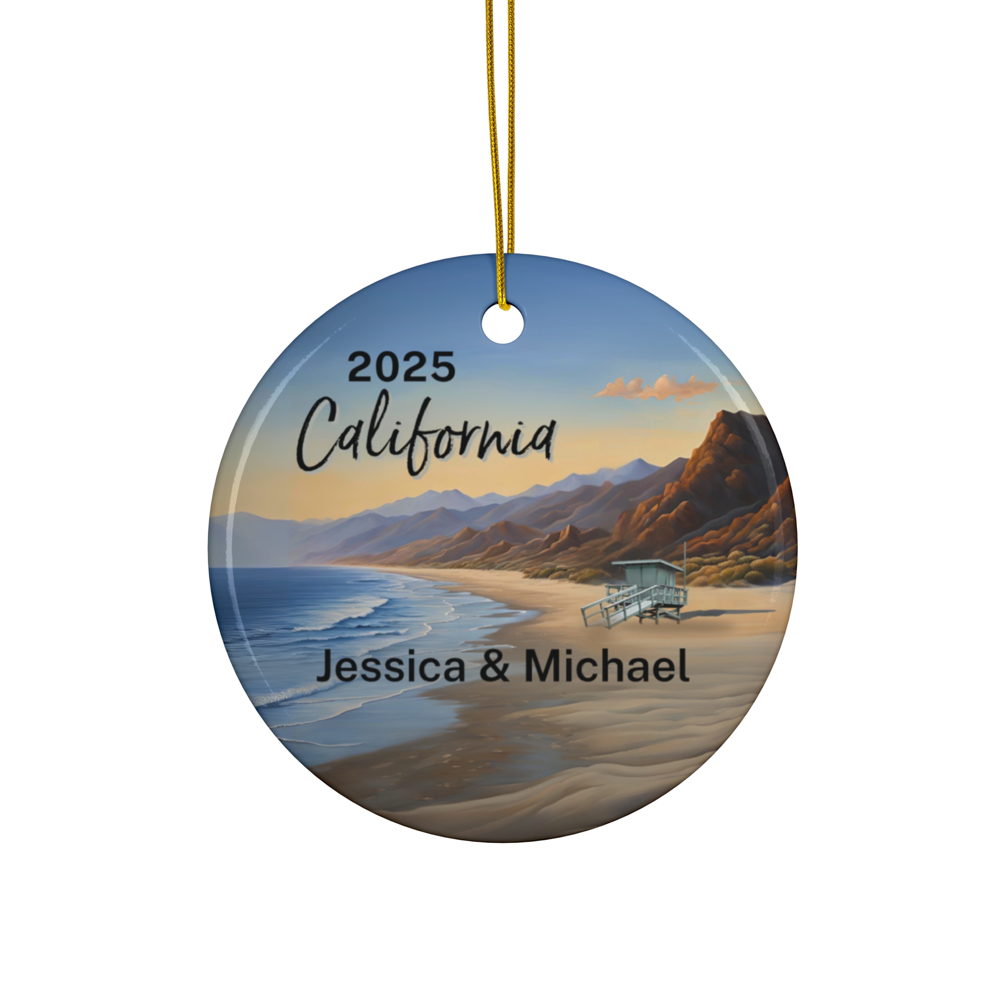 California Beach Ornament: Single-Sided + Year + Personalization