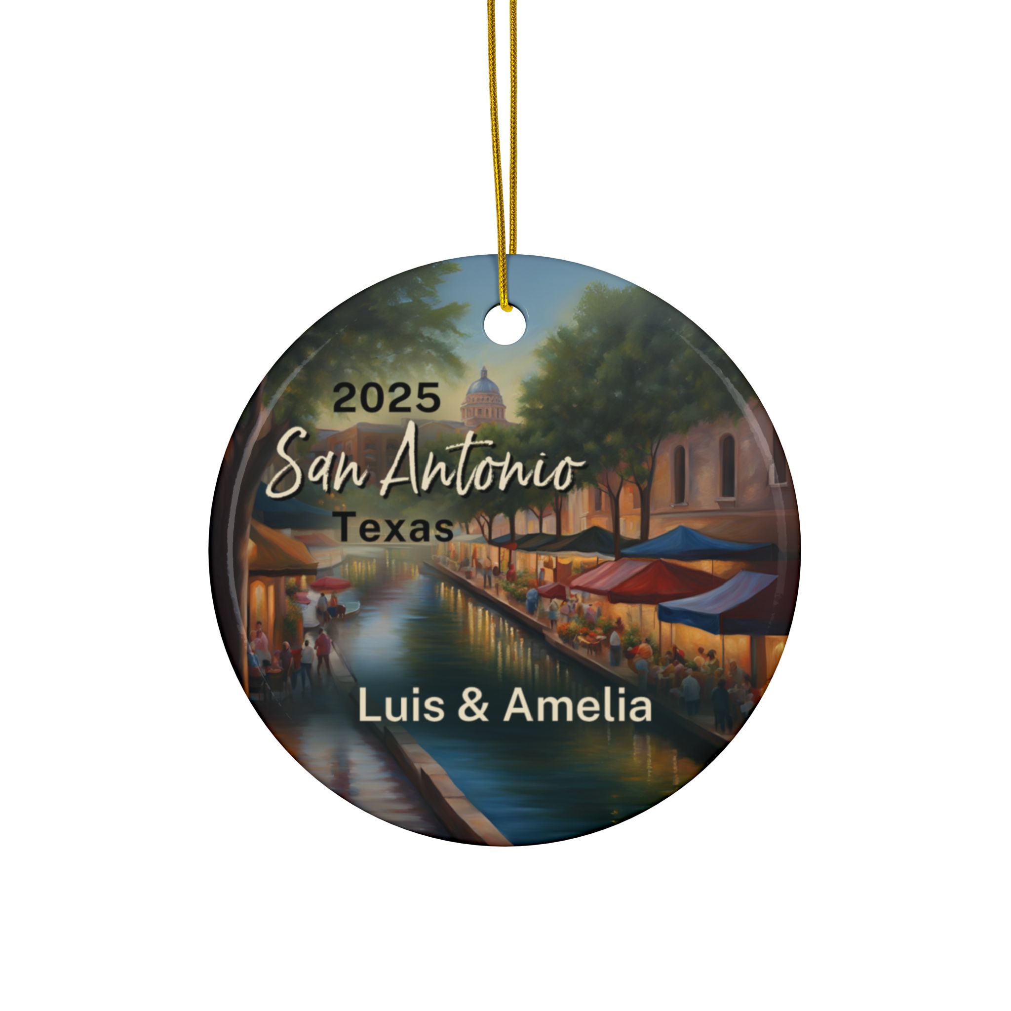San Antonio Texas Ornament: Double-Sided + Year + Personalization
