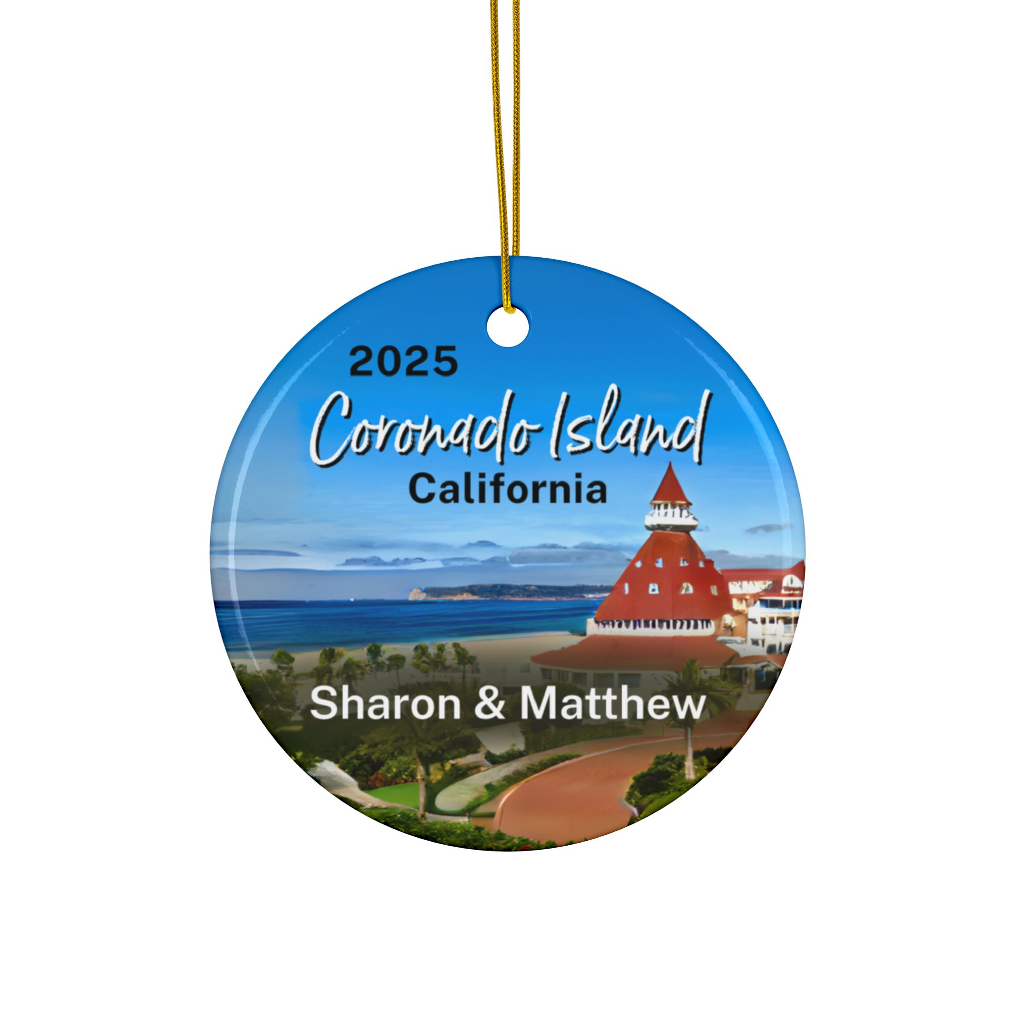 Coronado Island California Ornament: Double-Sided + Year + Personalization