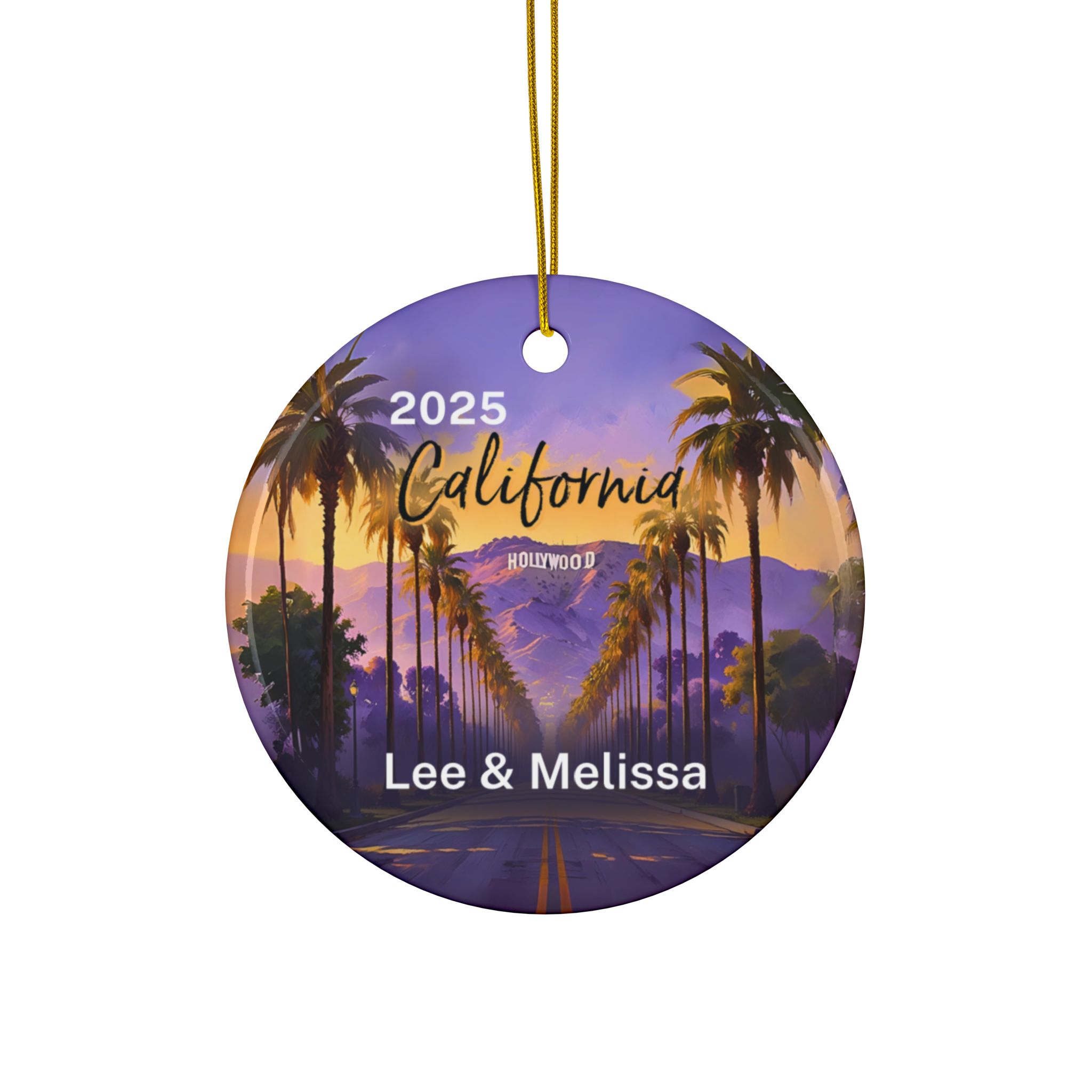 Hollywood California Ornament: Double-Sided + Year + Personalization
