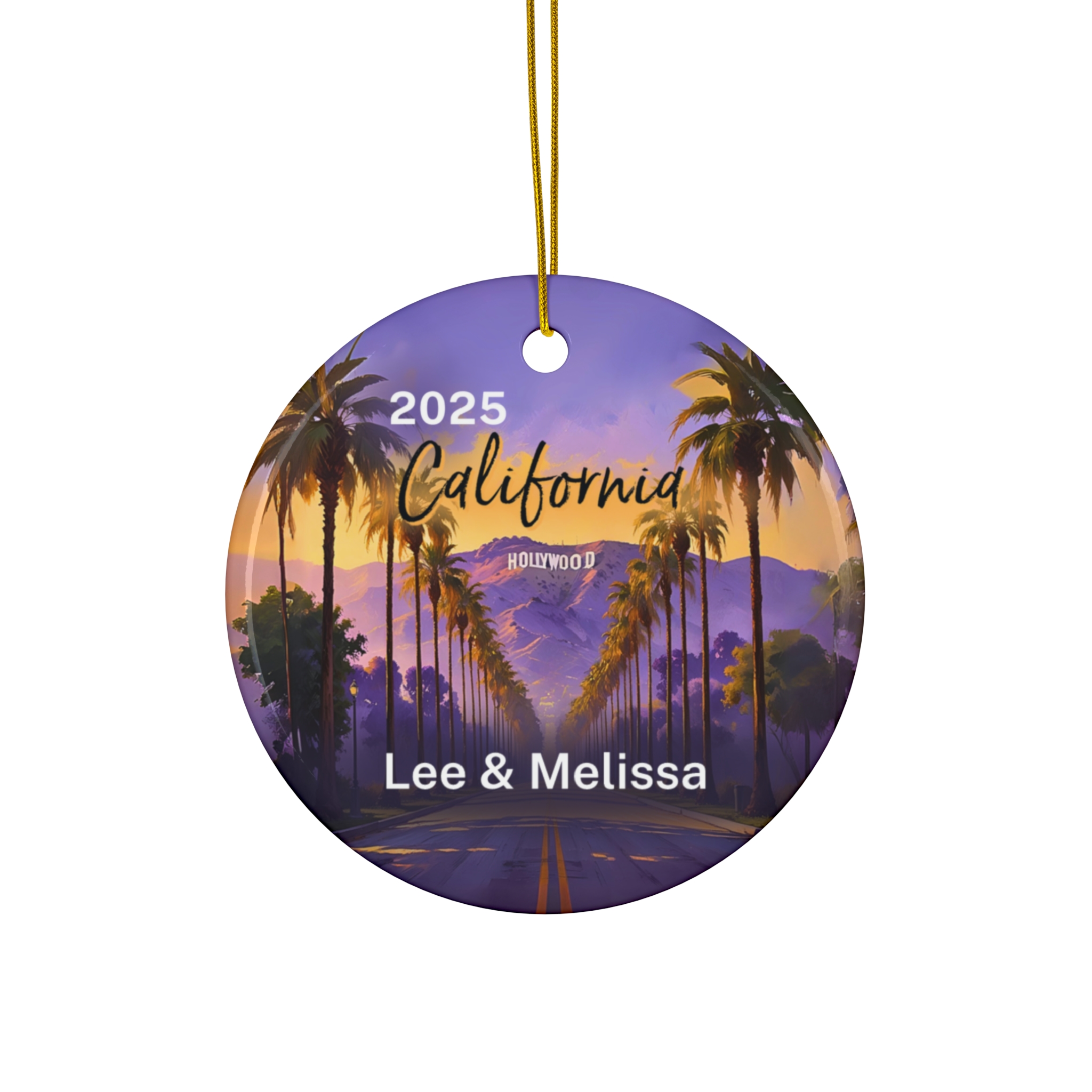 Hollywood California Ornament: Single-Sided + Year + Personalization