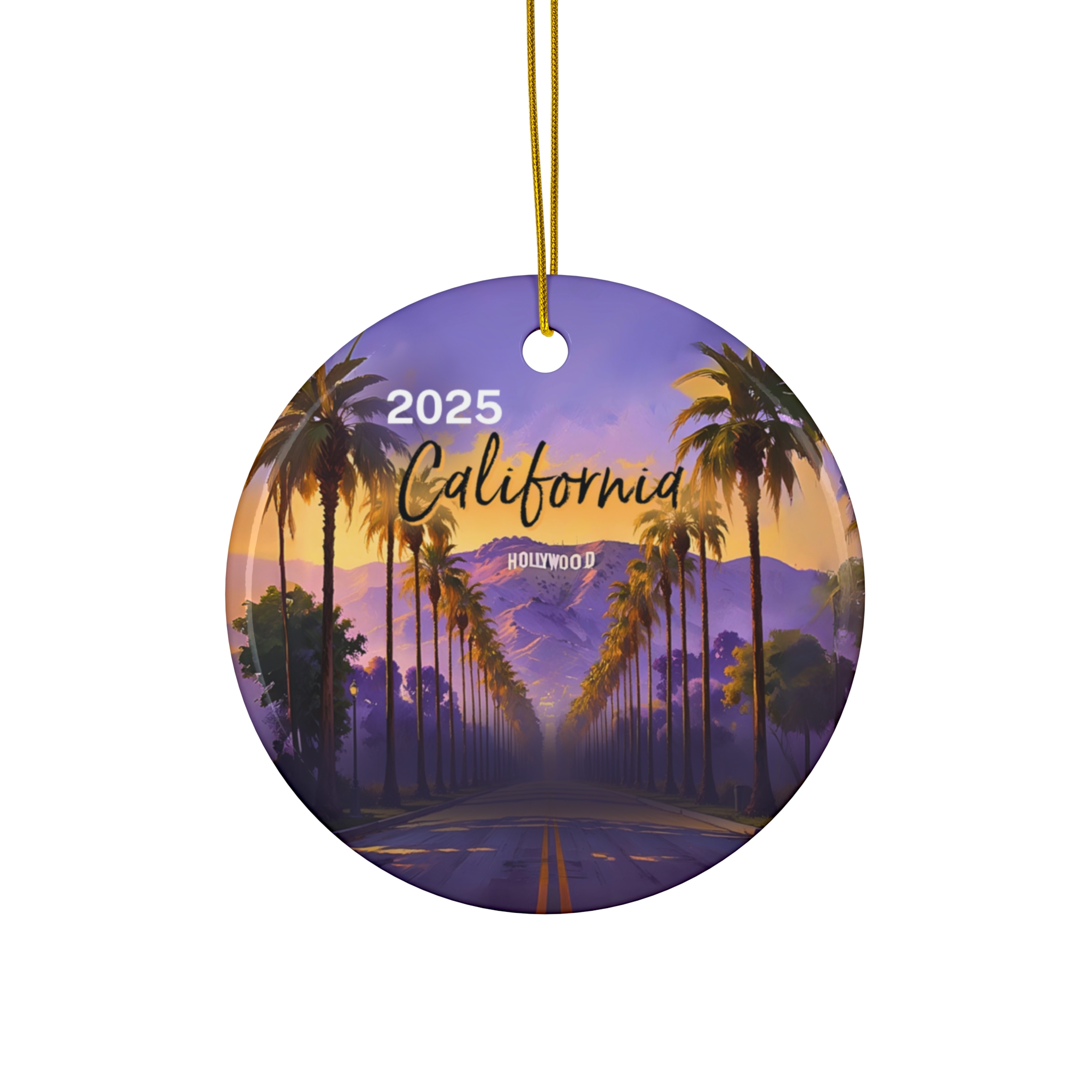 Hollywood California Ornament: Single-Sided + Year