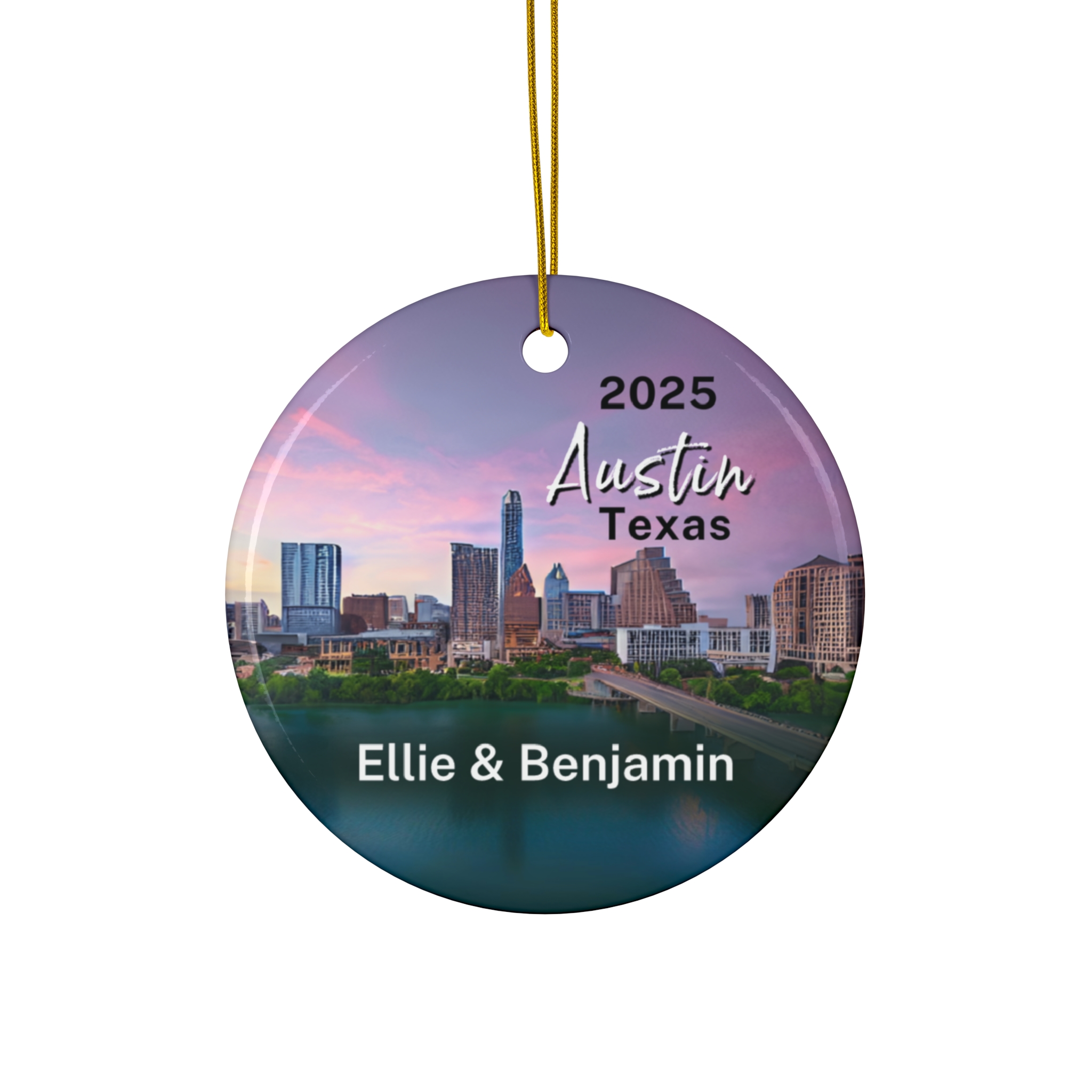 Austin Texas Skyline Ornament: Single-Sided + Year + Personalization