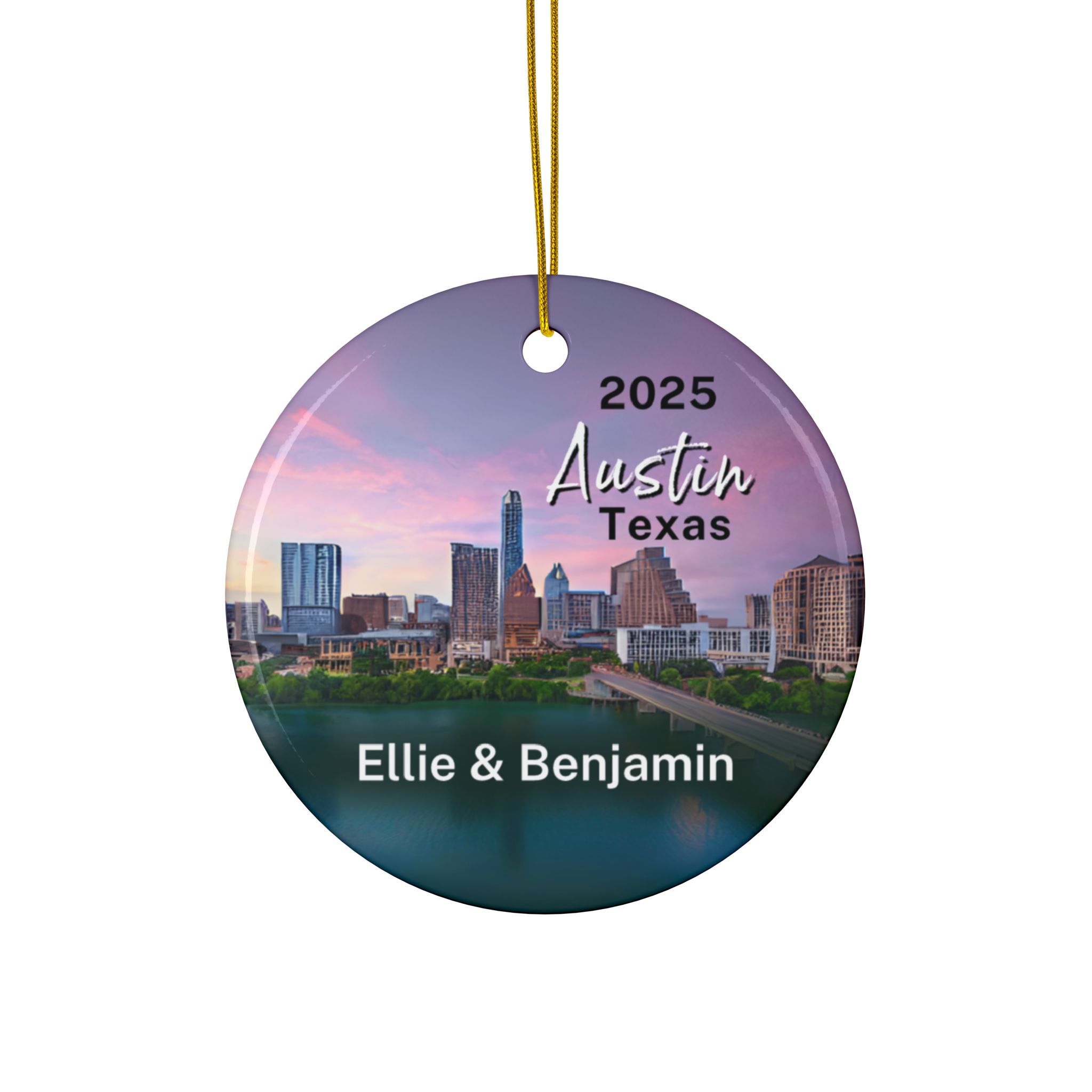 Austin Texas Skyline Ornament: Double-Sided + Year + Personalization