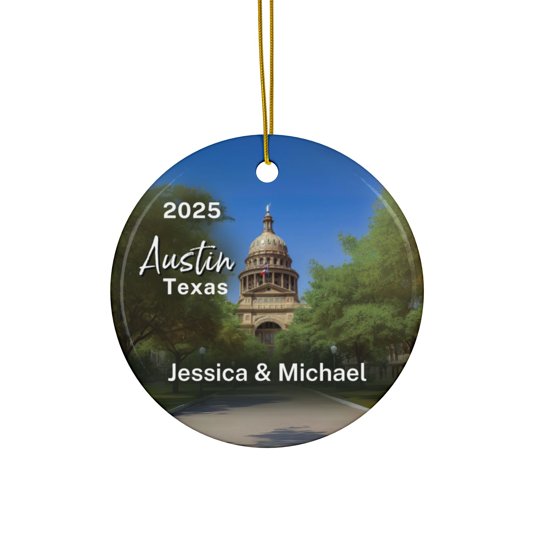 Austin Texas Capitol Ornament: Double-Sided + Year + Personalization