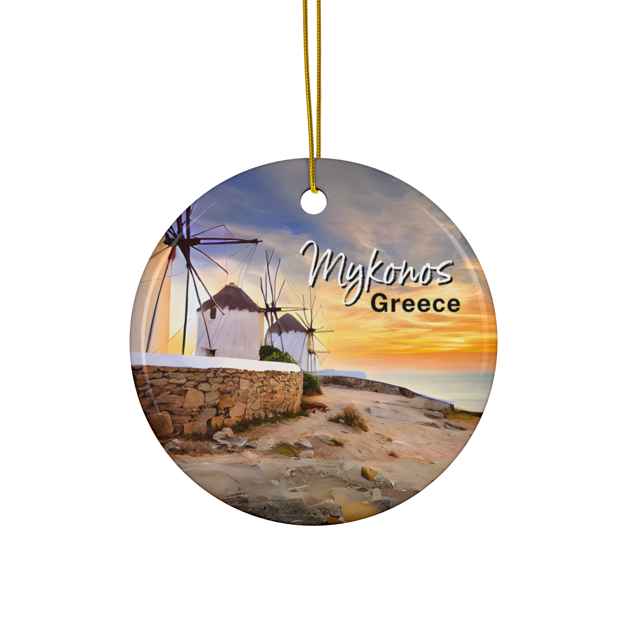 Mykonos Greece Windmills Ornament: Single-Sided