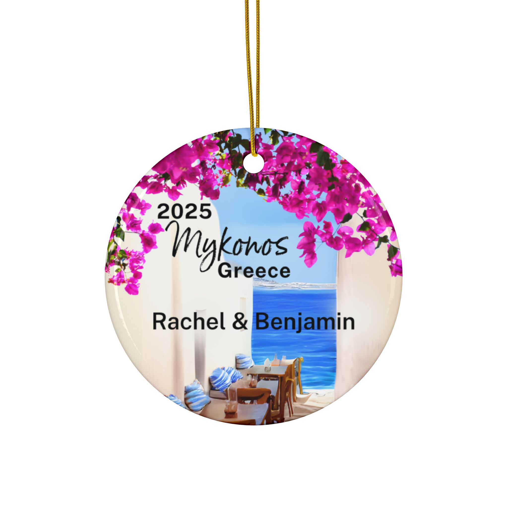 Mykonos Greece Ornament: Double-Sided + Year + Personalization