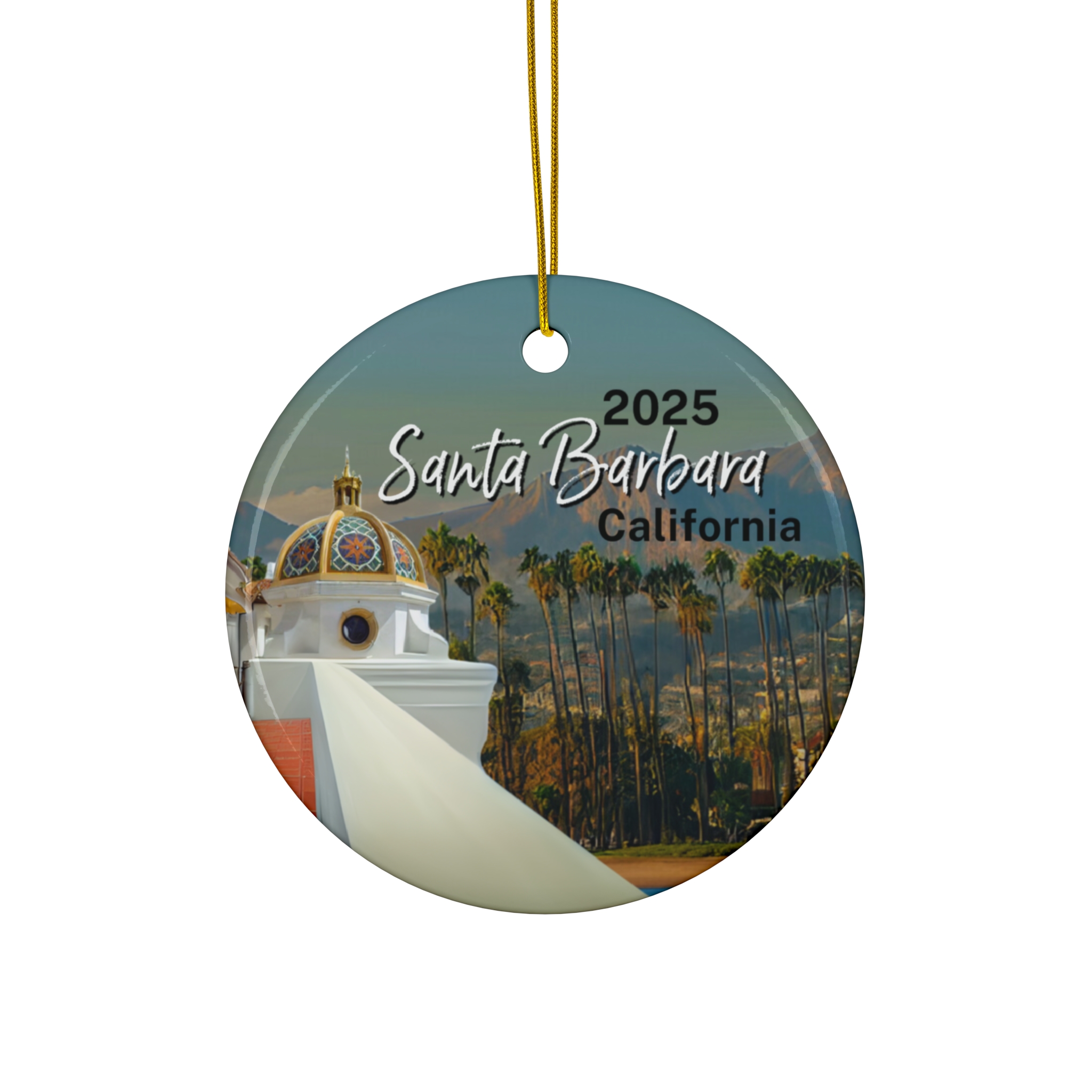 Santa Barbara California Ornament: Single-Sided + Year