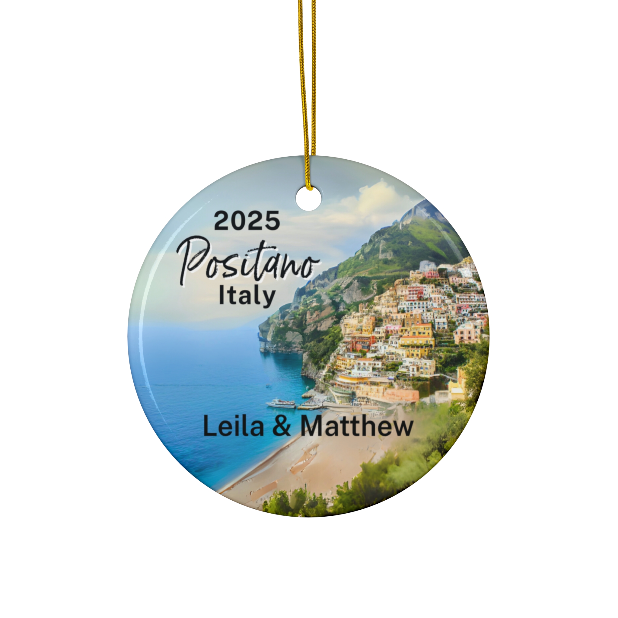 Positano Italy Ornament: Single-Sided + Year + Personalization