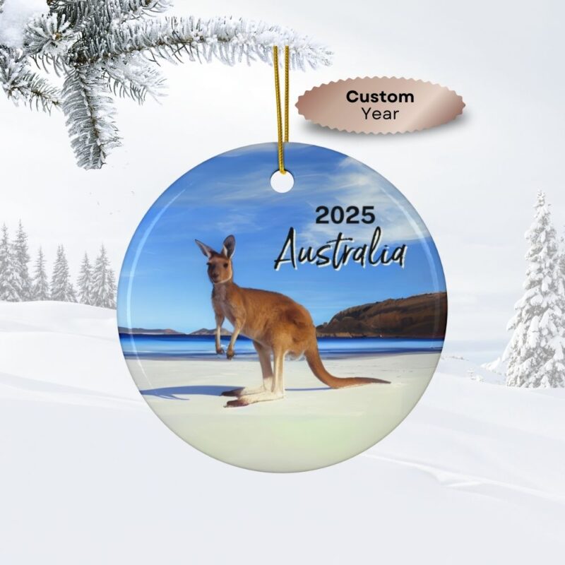 Fernweh Australia Kangaroo Personalized Gift Christmas Ornament + Custom Year