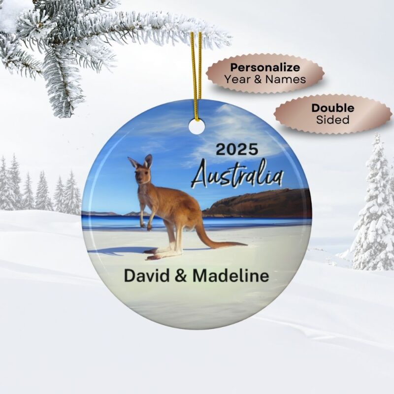Fernweh Australia Kangaroo Personalized Gift Christmas Double-Sided Ornament + Custom Year & Personalized Names
