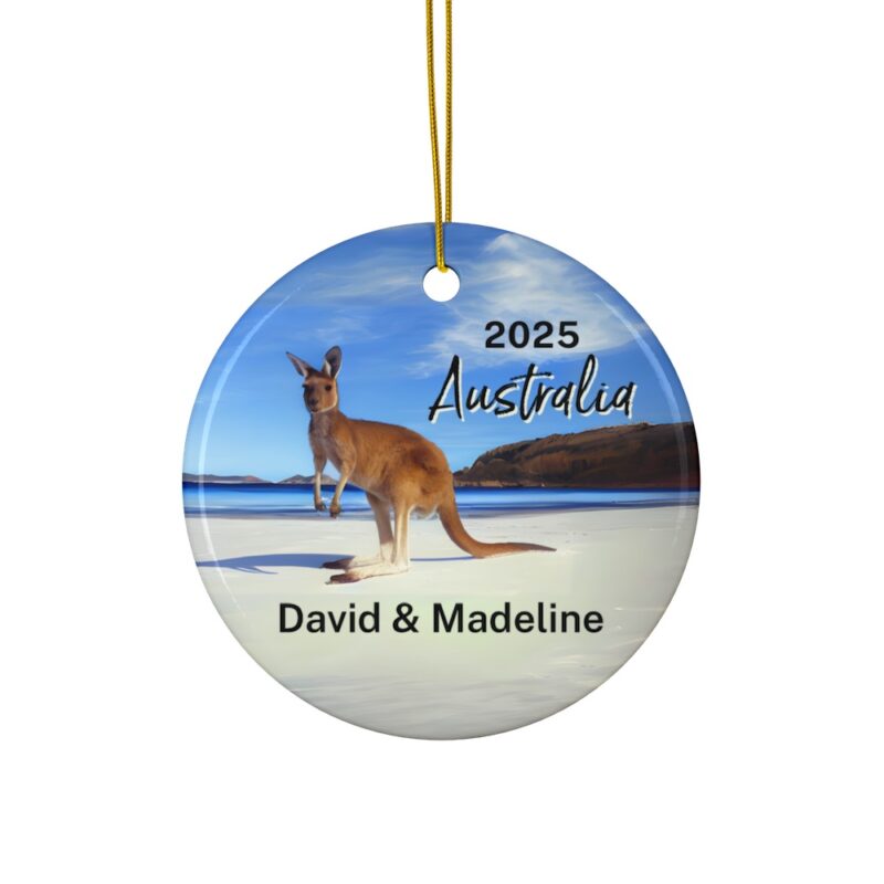 Fernweh Australia Kangaroo Double-Sided Ornament plus Custom Year . Default 2025 and Personalized Names