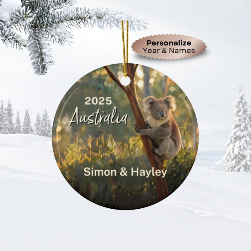 Fernweh Australia Koala Ornament with Custom Year and Persoalized Names - SIngle-Sided