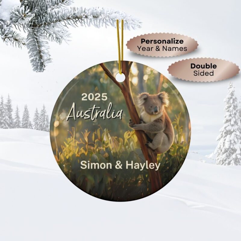 Fernweh Australia Koala Ornament with Custom Year and Persoalized Names - Double-Sided