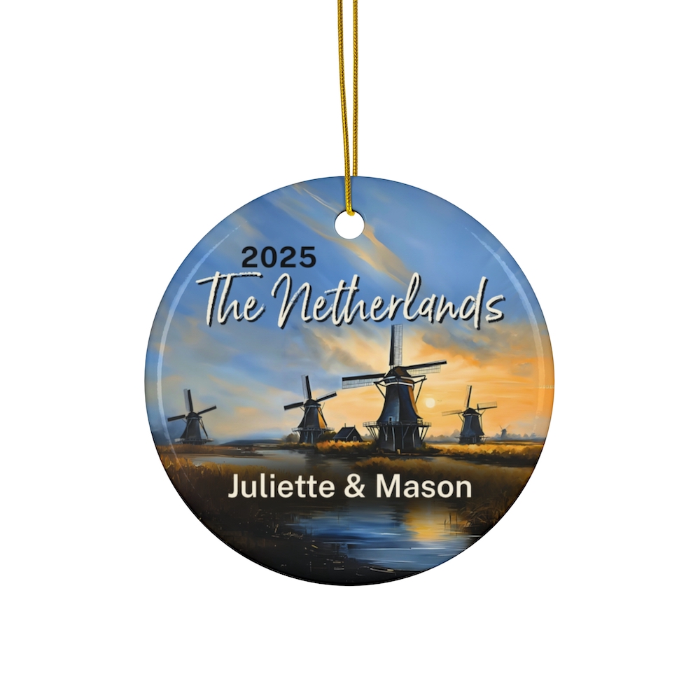 Personalized The Netherlands Christmas Ornament: Zaanse Schans Windmills