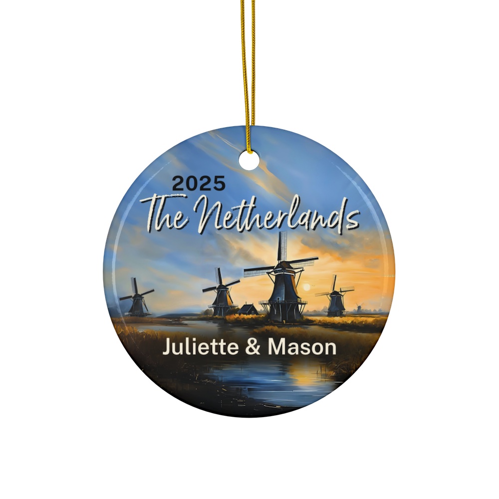 Personalized The Netherlands Christmas Double-Sided Ornament: Zaanse Schans Windmills