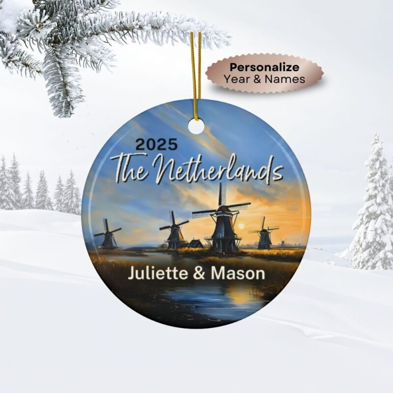 Personalized The Netherlands Christmas Ornament: Zaanse Schans Windmills