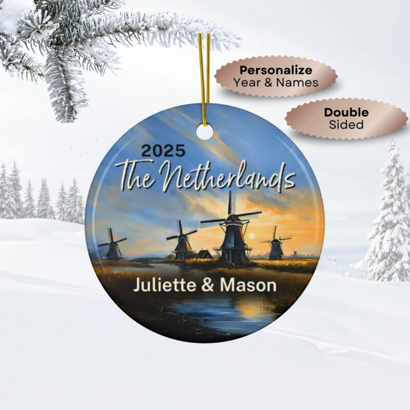Personalized The Netherlands Christmas Double-Sided Ornament: Zaanse Schans Windmills