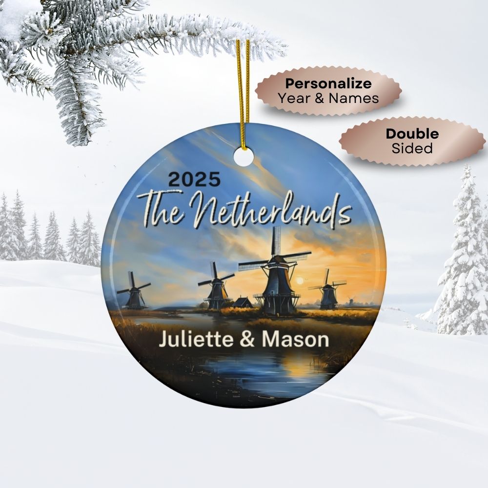 Personalized The Netherlands Christmas Double-Sided Ornament: Zaanse Schans Windmills