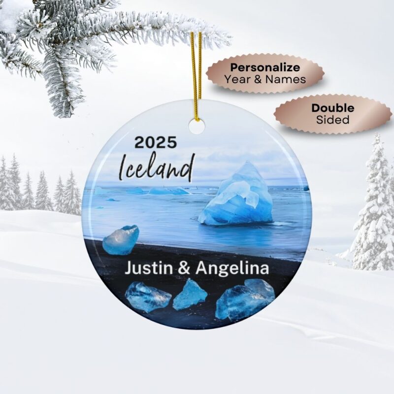 2025 Iceland Diamond Beach Christmas Double-Sided Ornament Personalized Gift or Vacation Souvenir