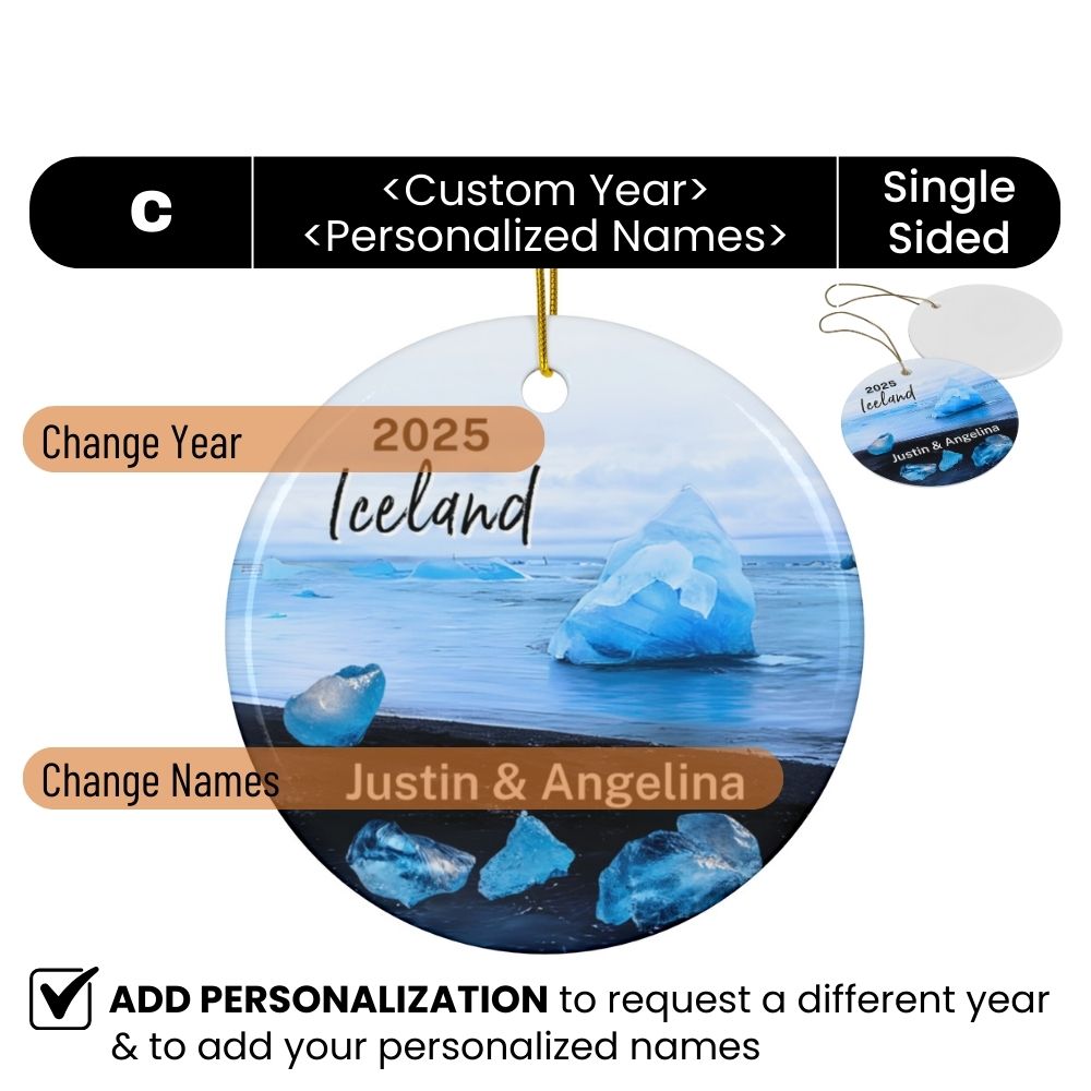 2025 Iceland Diamond Beach Christmas Ornament Personalized Gift or Vacation Souvenir