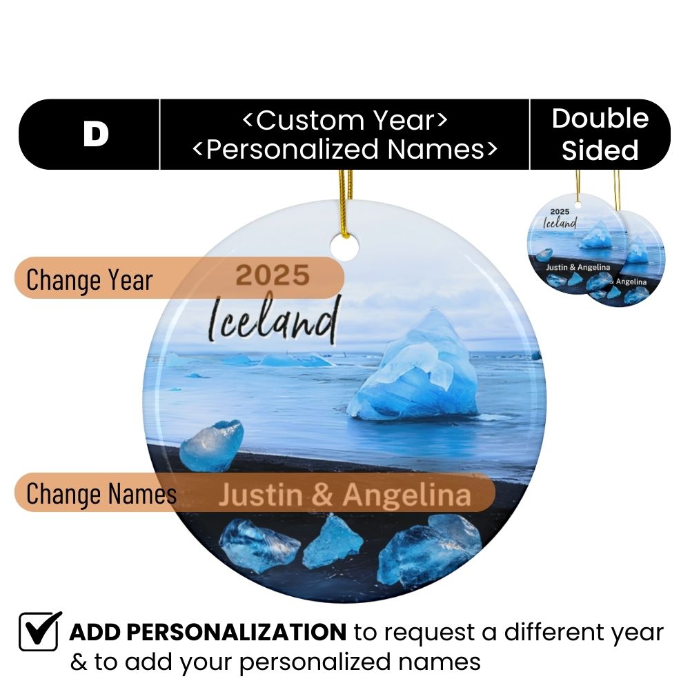 2025 Iceland Diamond Beach Christmas Double-Sided Ornament Personalized Gift or Vacation Souvenir