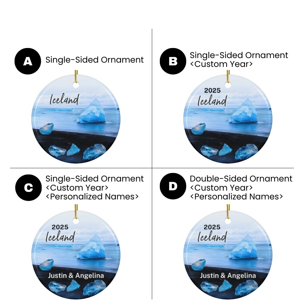 2025 Iceland Diamond Beach Christmas Double-Sided Ornament Personalized Gift or Vacation Souvenir Variations