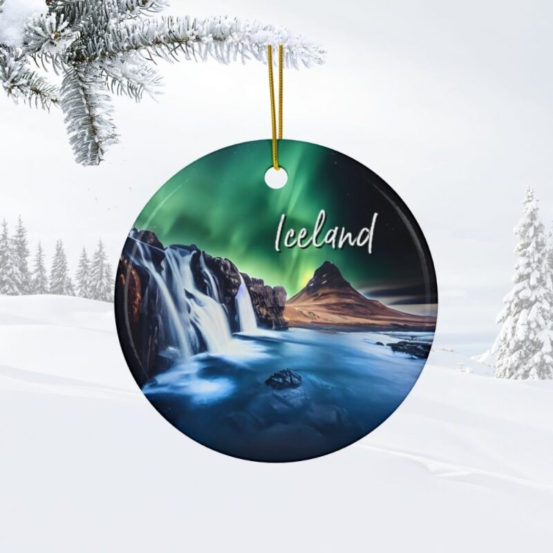 Iceland Ornament - Northern Lights over Kirkjufellsfoss Waterfall