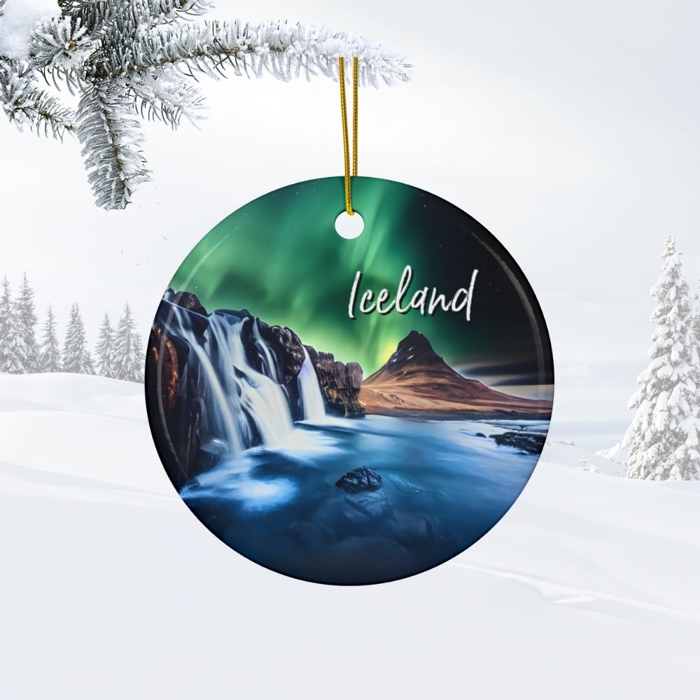 Iceland Ornament - Northern Lights over Kirkjufellsfoss Waterfall