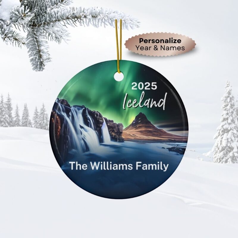 2025 Personalized Iceland Ornament - Northern Lights over Kirkjufellsfoss Waterfall