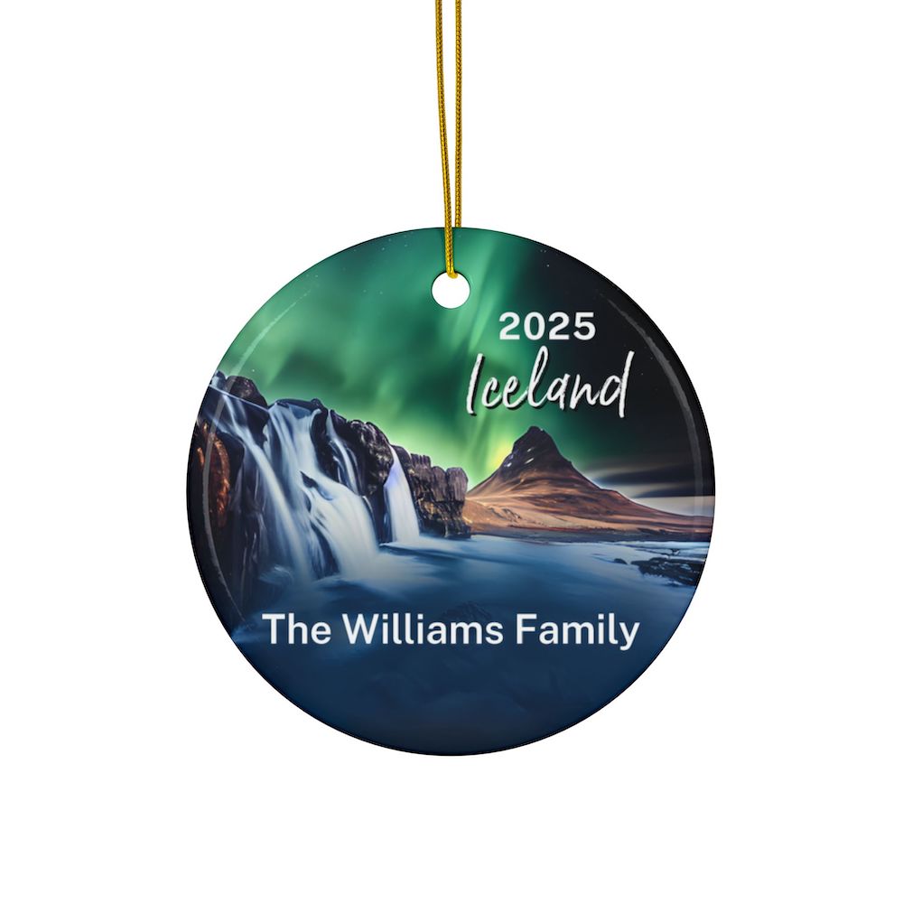 2025 Personalized Double-Sided Iceland Ornament - Northern Lights over Kirkjufellsfoss Waterfall