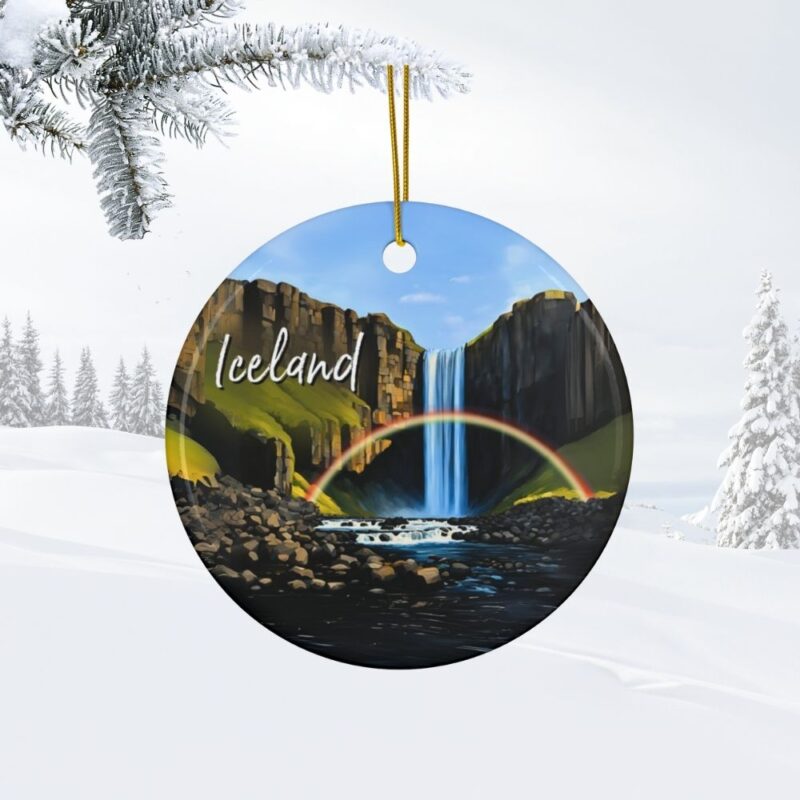 Iceland Ornament: Skogafoss Waterfall with a rainbow